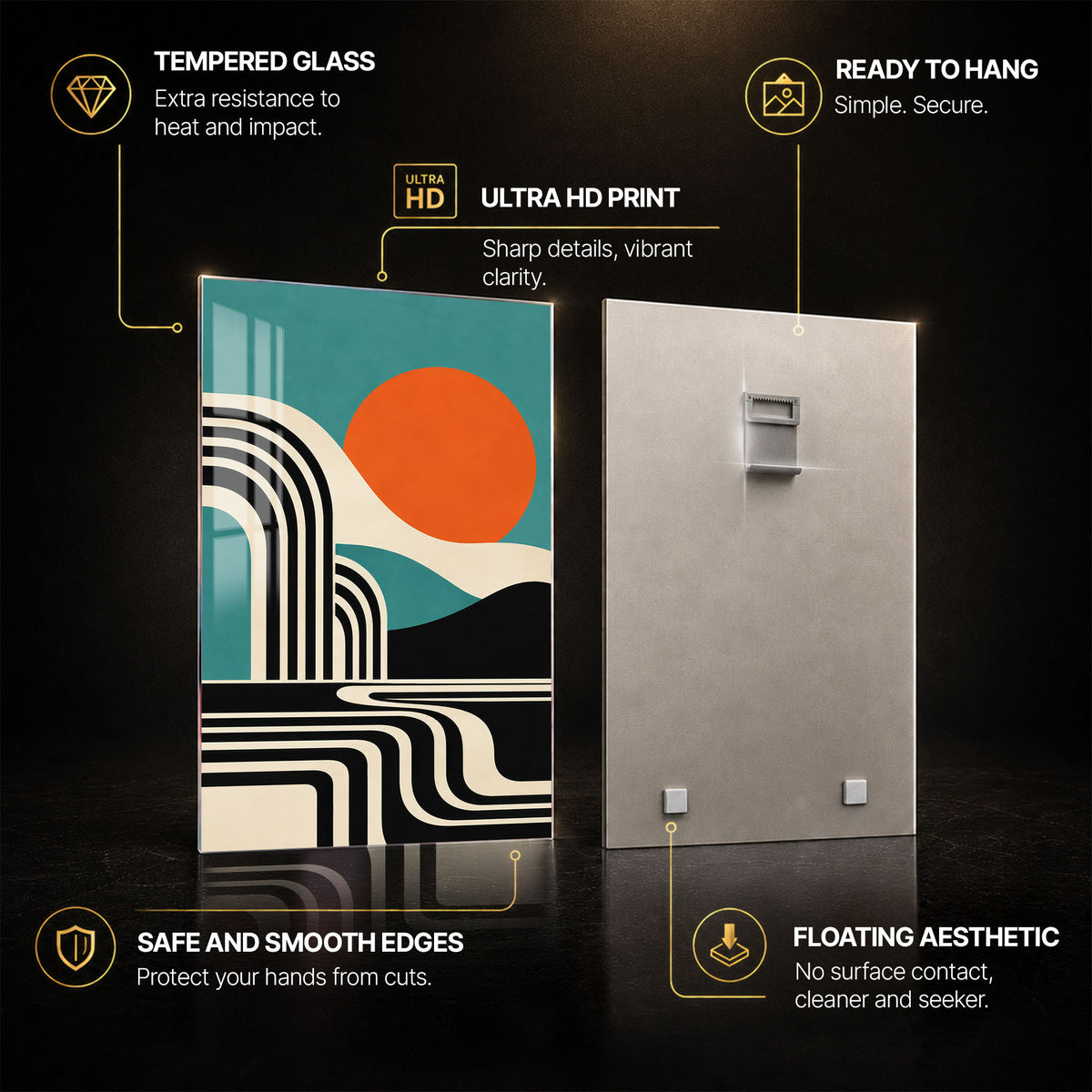 Retro Sunset — tempered glass, ultra HD print, ready to hang