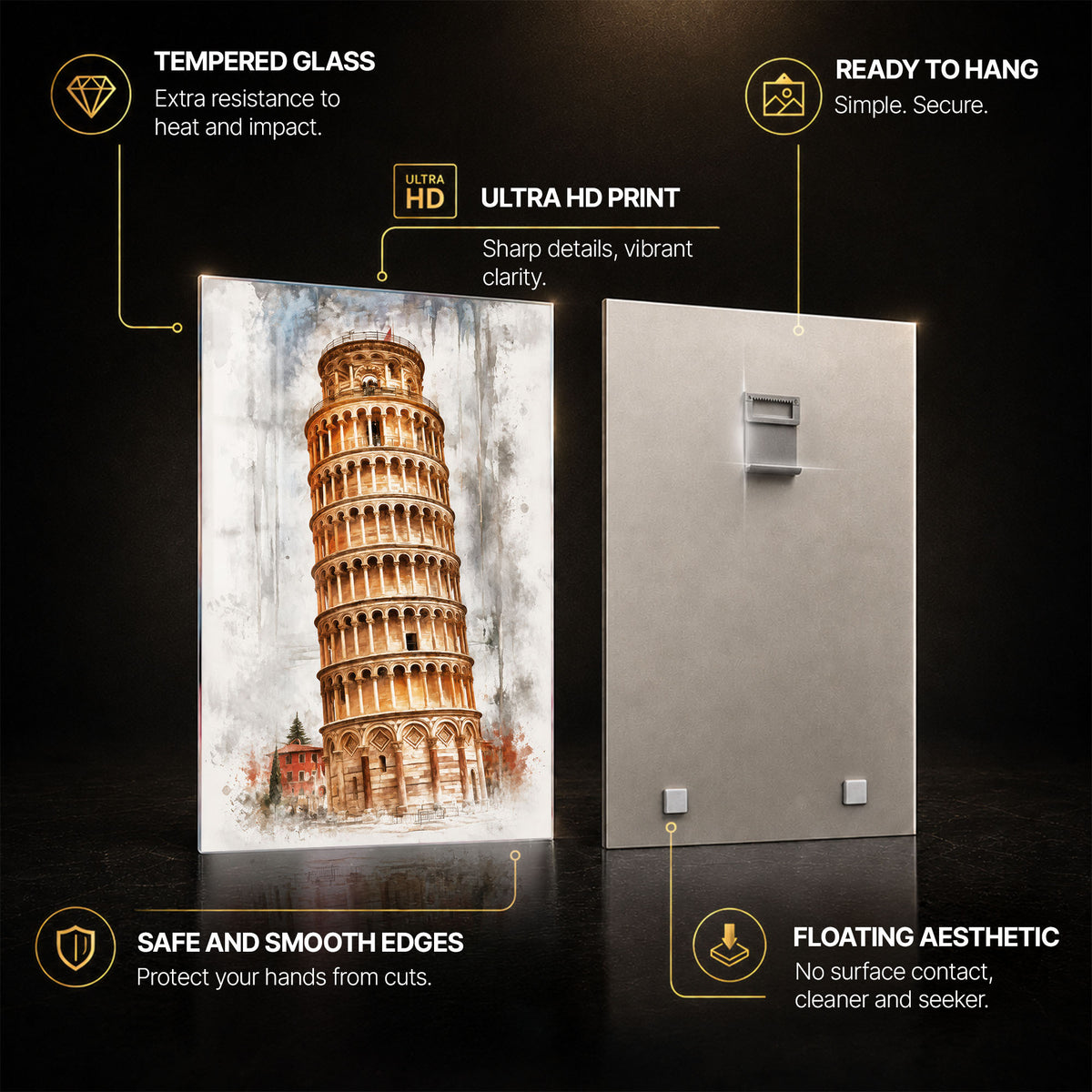 Leaning Tower Of Pisa — tempered glass, ultra HD print, ready to hang