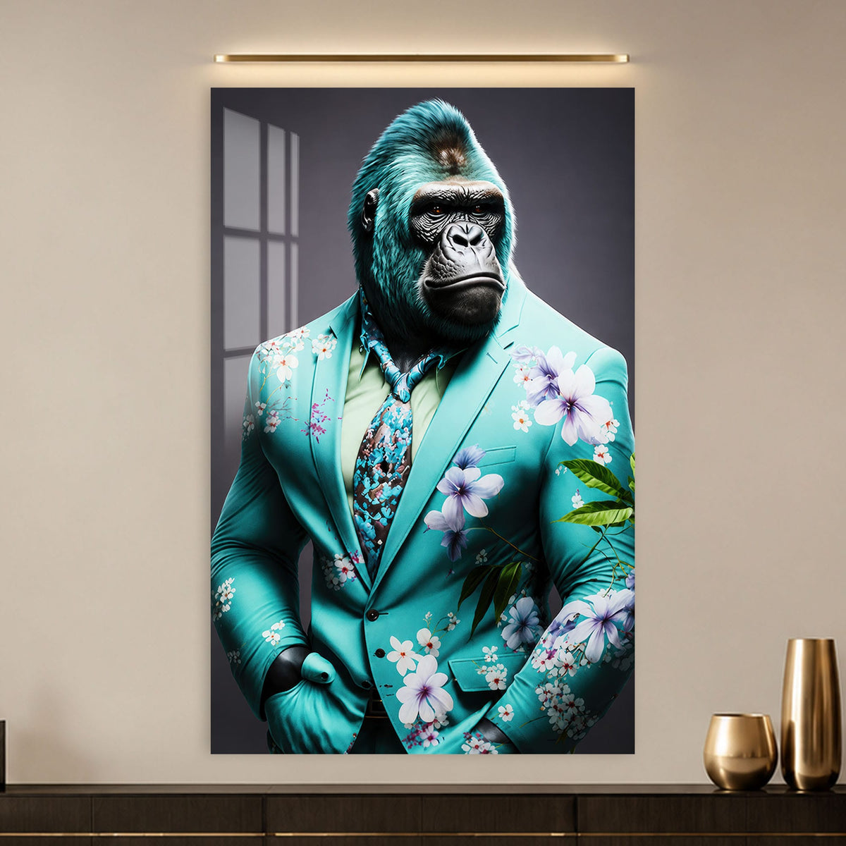 Artronauts Glass Print Turquoise Gentleman Gorilla Glass Wall Art