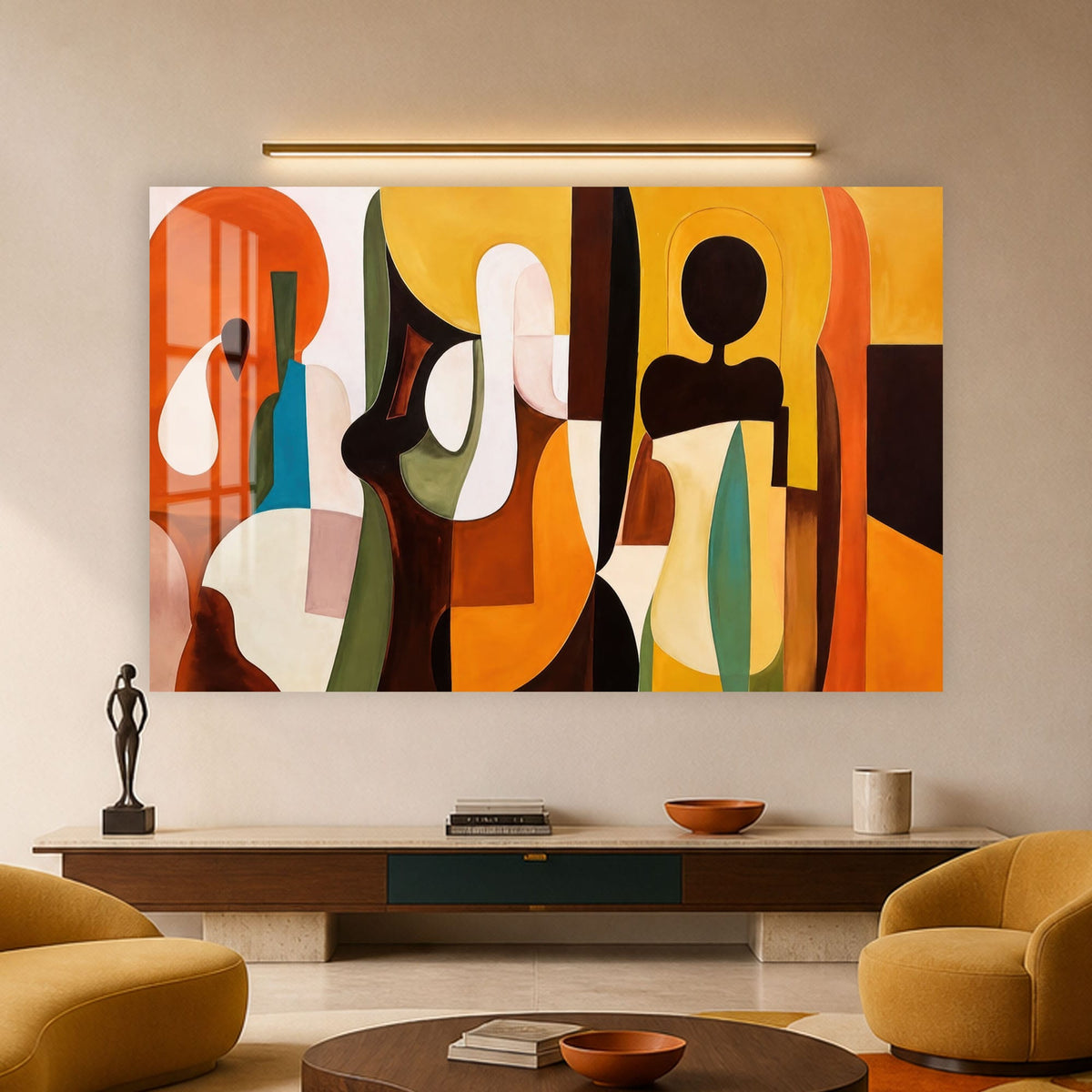 Sunlit Abstract Figures in a modern room