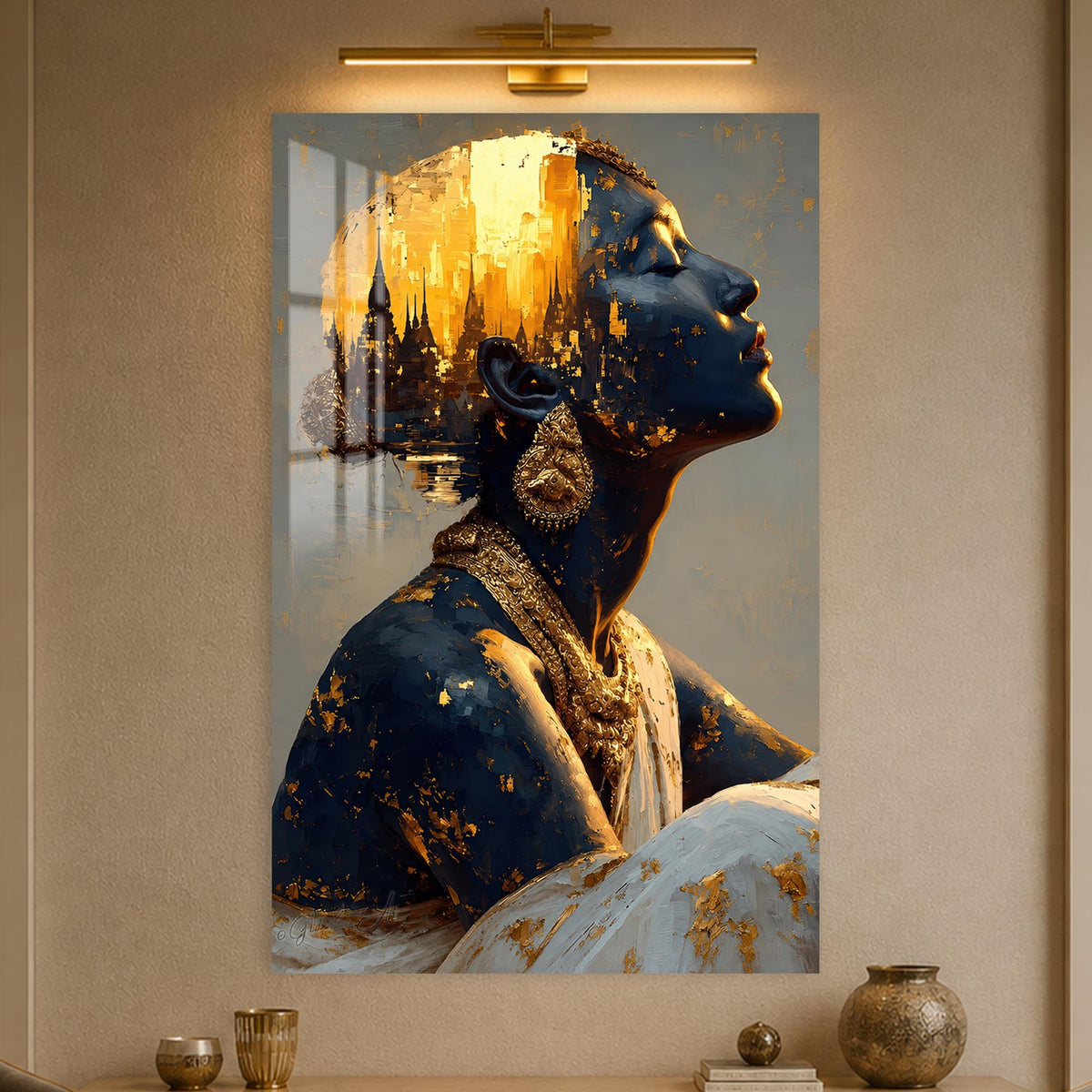 Golden African City Portrait in a modern room