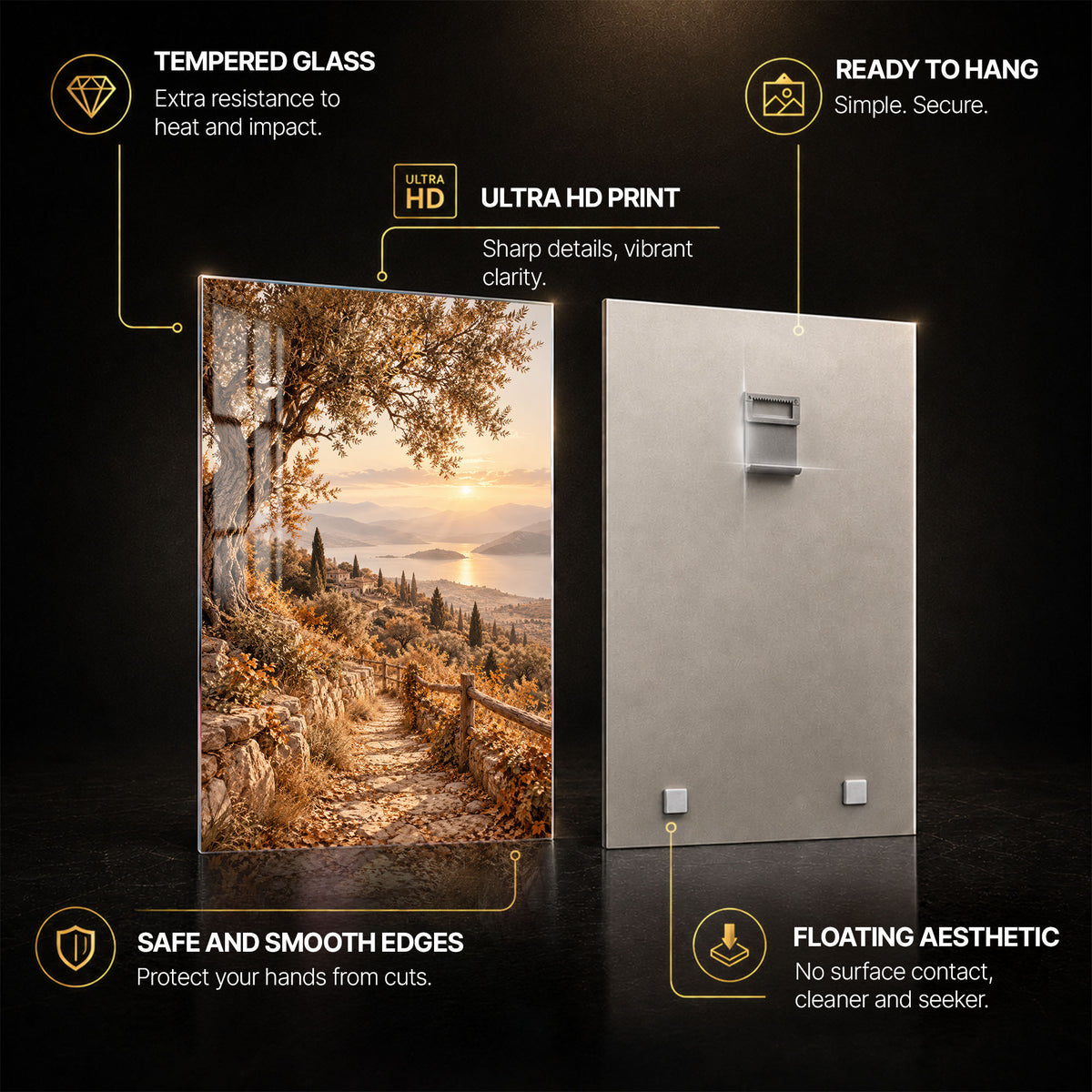 Golden Countryside — tempered glass, ultra HD print, ready to hang