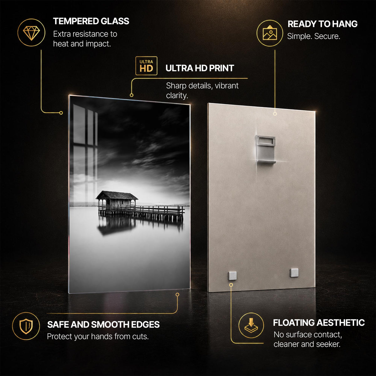 Solitary Lake House — tempered glass, ultra HD print, ready to hang