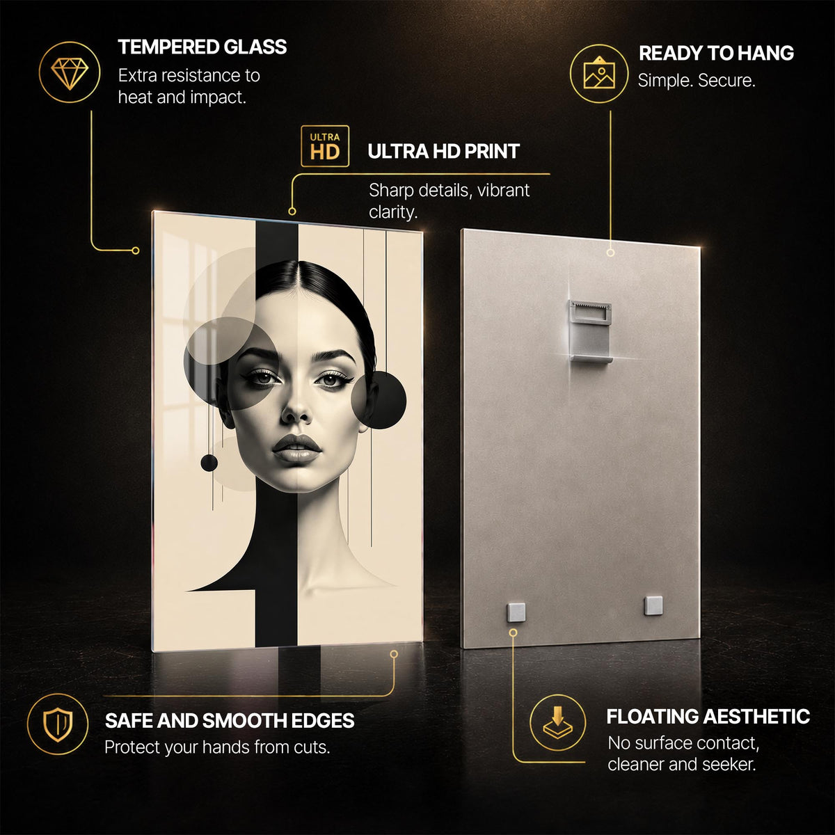 Geometric Monochrome Beauty — tempered glass, ultra HD print, ready to hang
