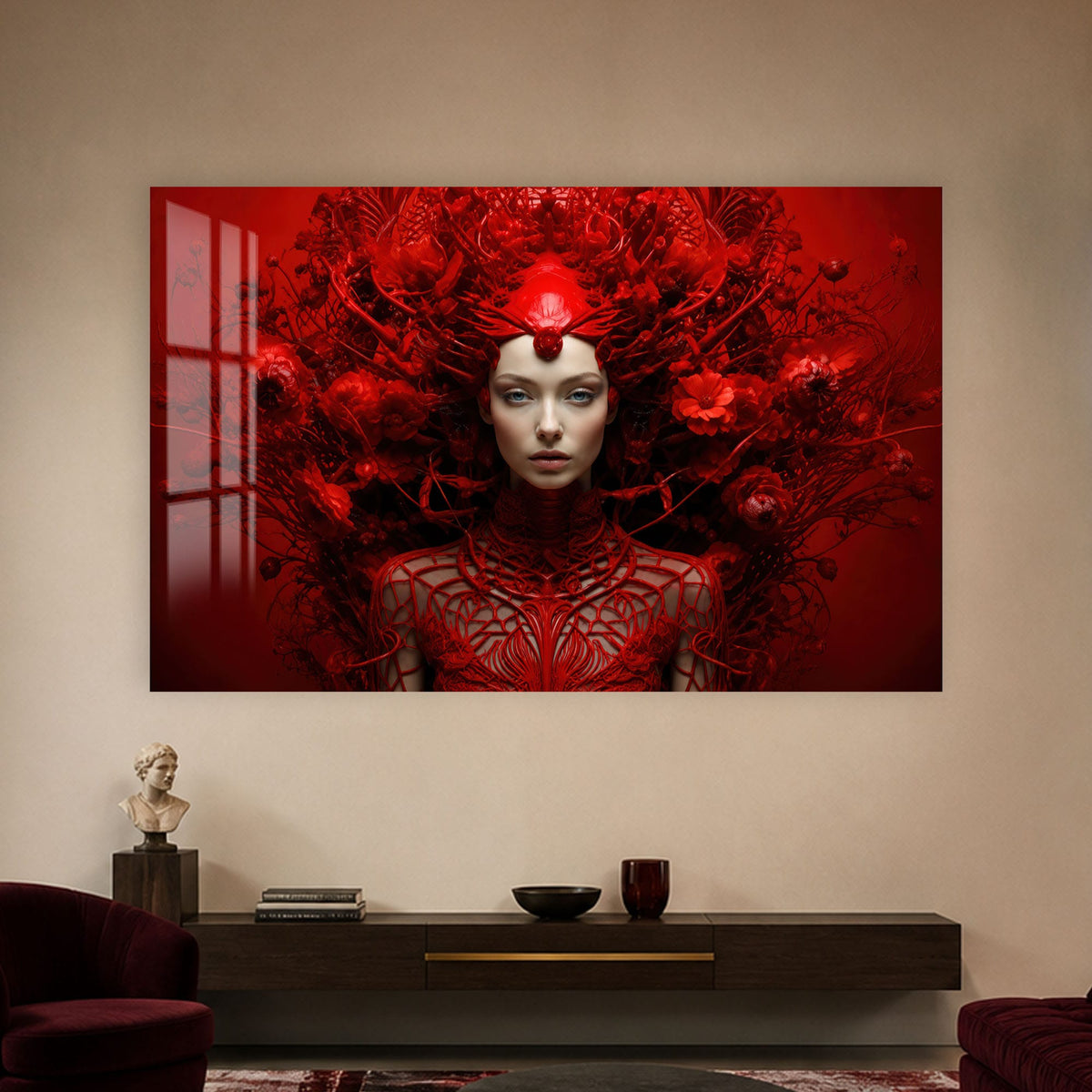 Artronauts Glass Print Crimson Floral Empress Glass Wall Art