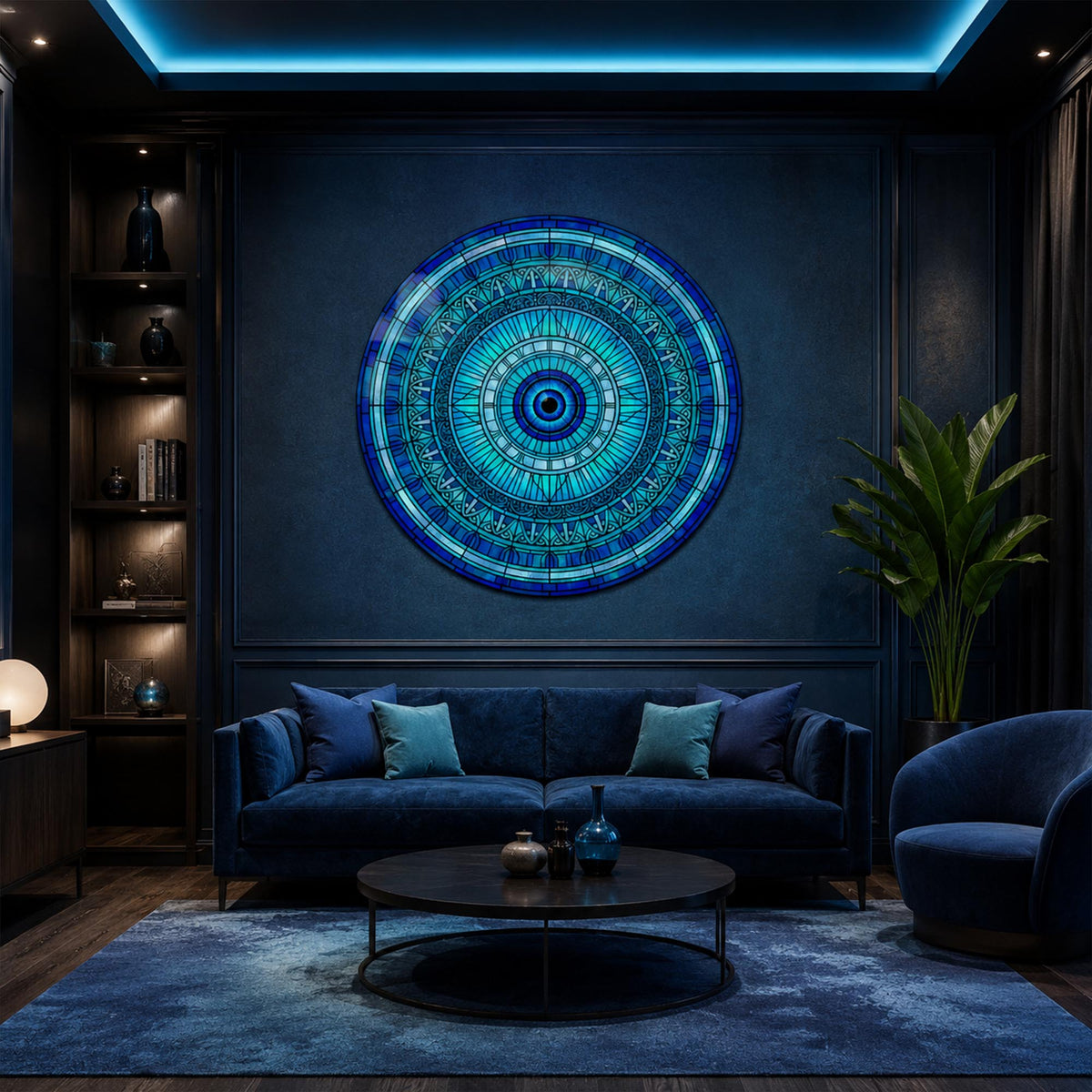 Turquoise Mosaic Mandala in a modern room