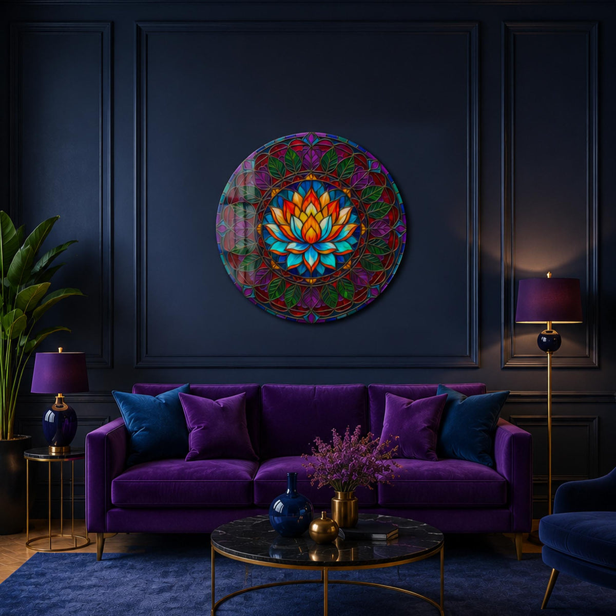 Radiant Lotus Mandala — tempered glass, ultra HD print, ready to hang