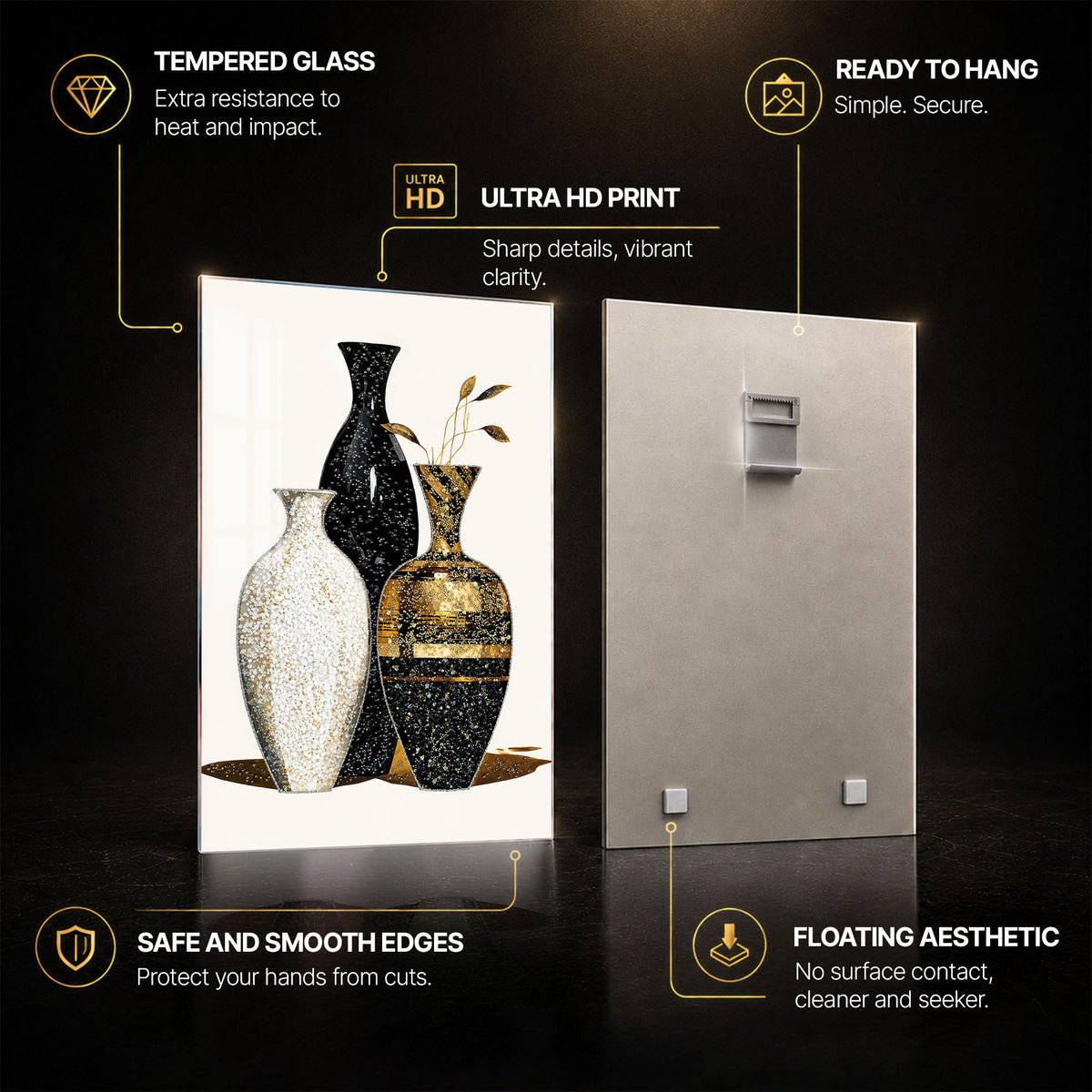 Gilded Vessels — tempered glass, ultra HD print, ready to hang