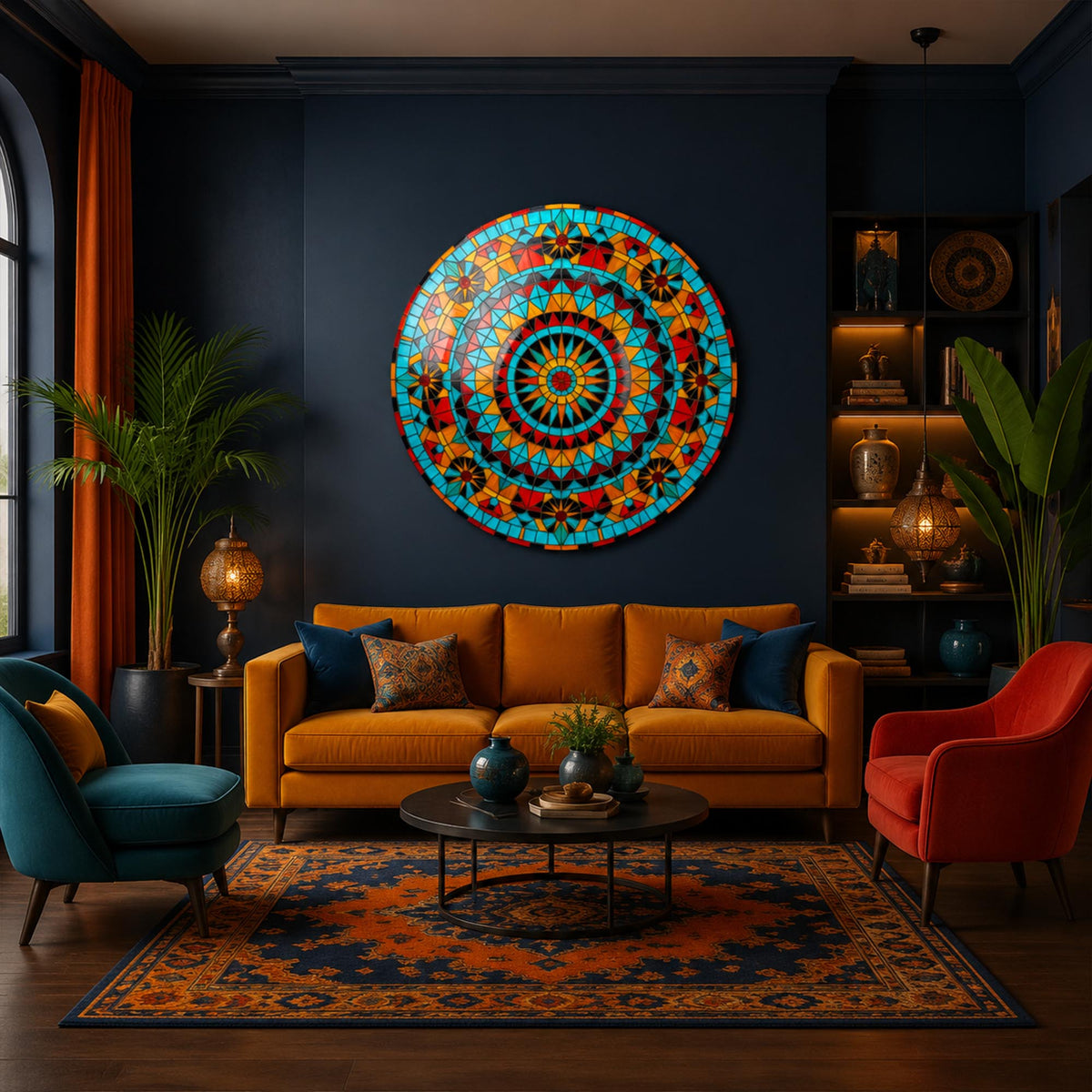 Turquoise Mosaic Mandala IV — tempered glass, ultra HD print, ready to hang