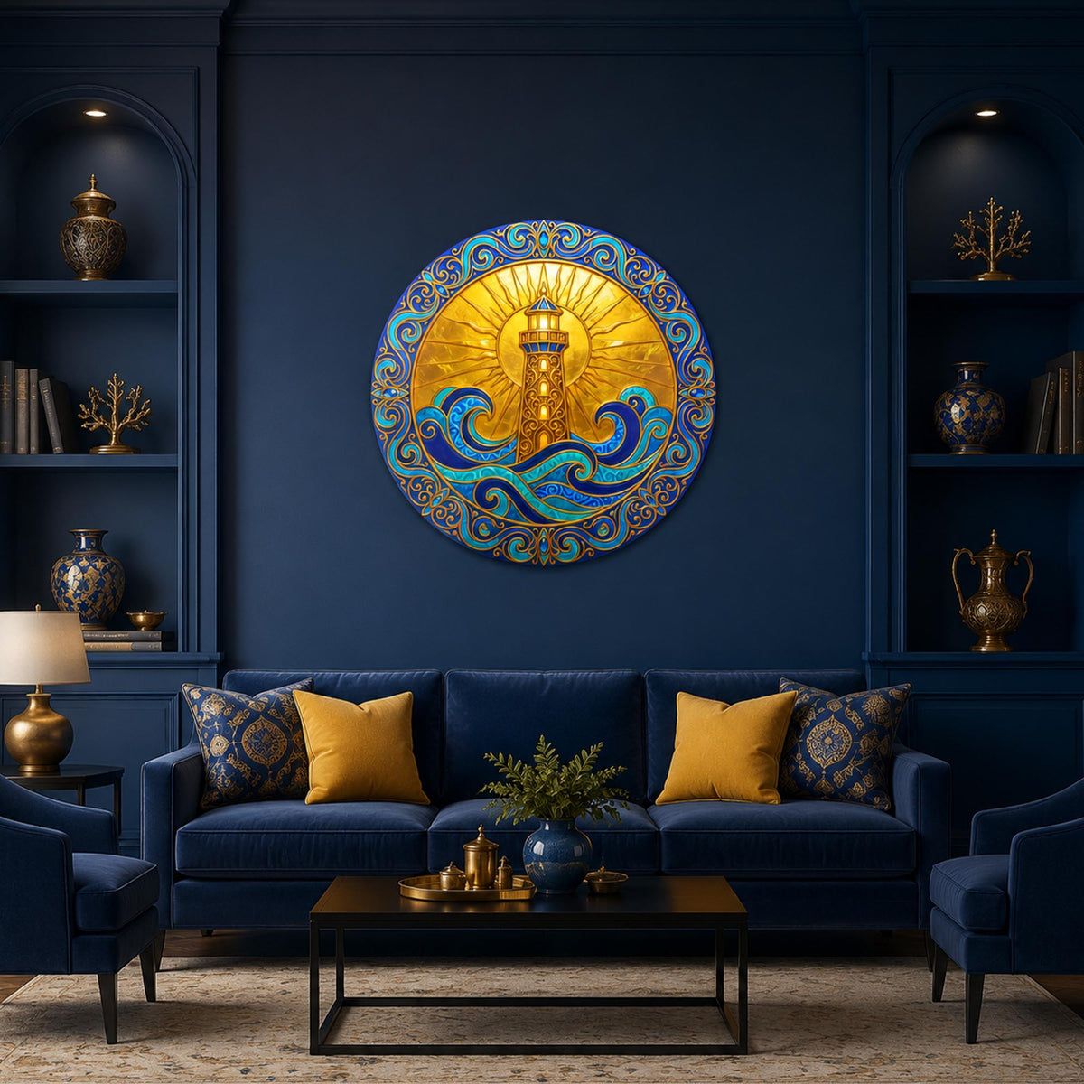 Golden Beacon — tempered glass, ultra HD print, ready to hang