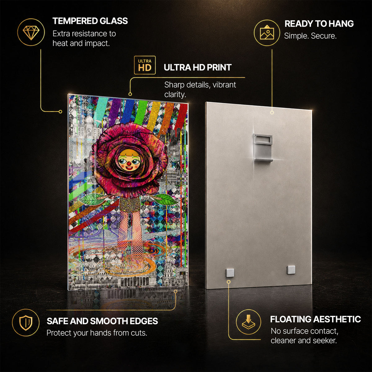 Rose Traveller — tempered glass, ultra HD print, ready to hang