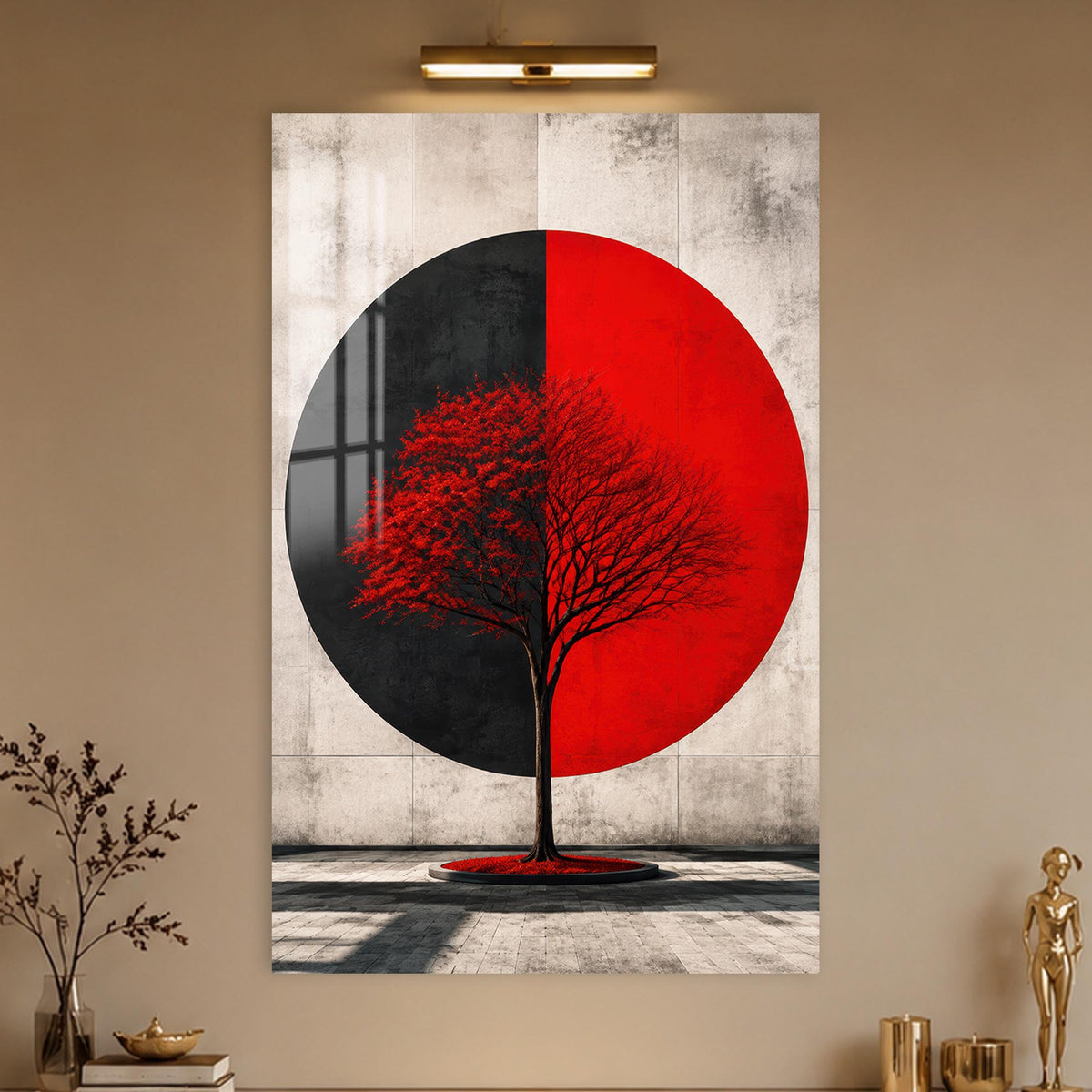 Split Circle Tree in a modern room