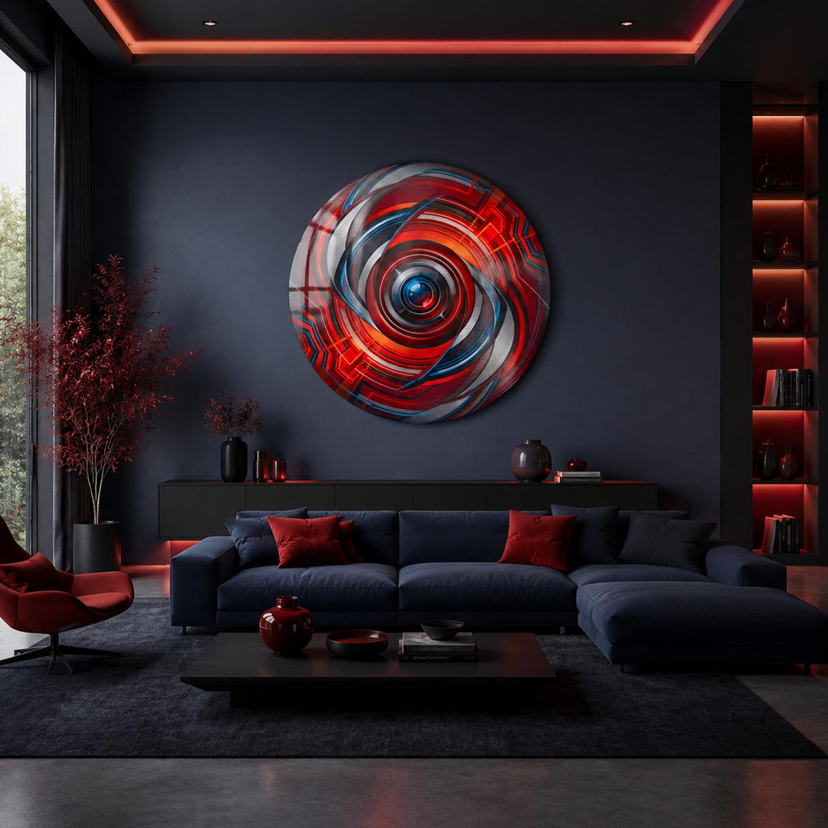 Crimson Velocity — tempered glass, ultra HD print, ready to hang