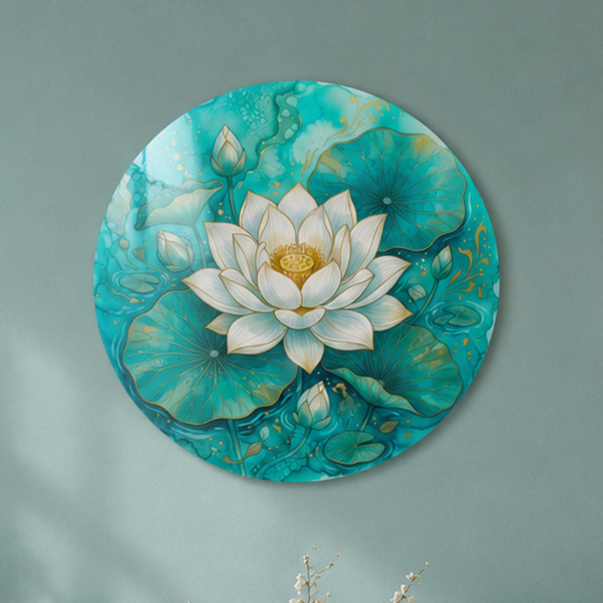 Turquoise Lotus — tempered glass, ultra HD print, ready to hang