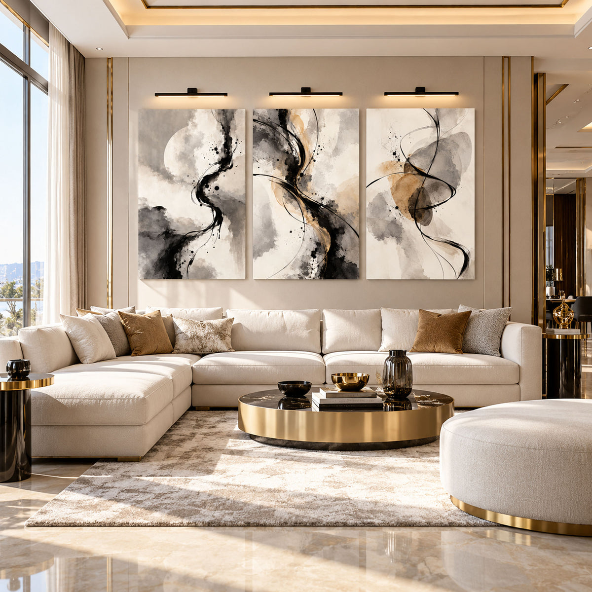 Abstract Ink Flow Triptych lifestyle view