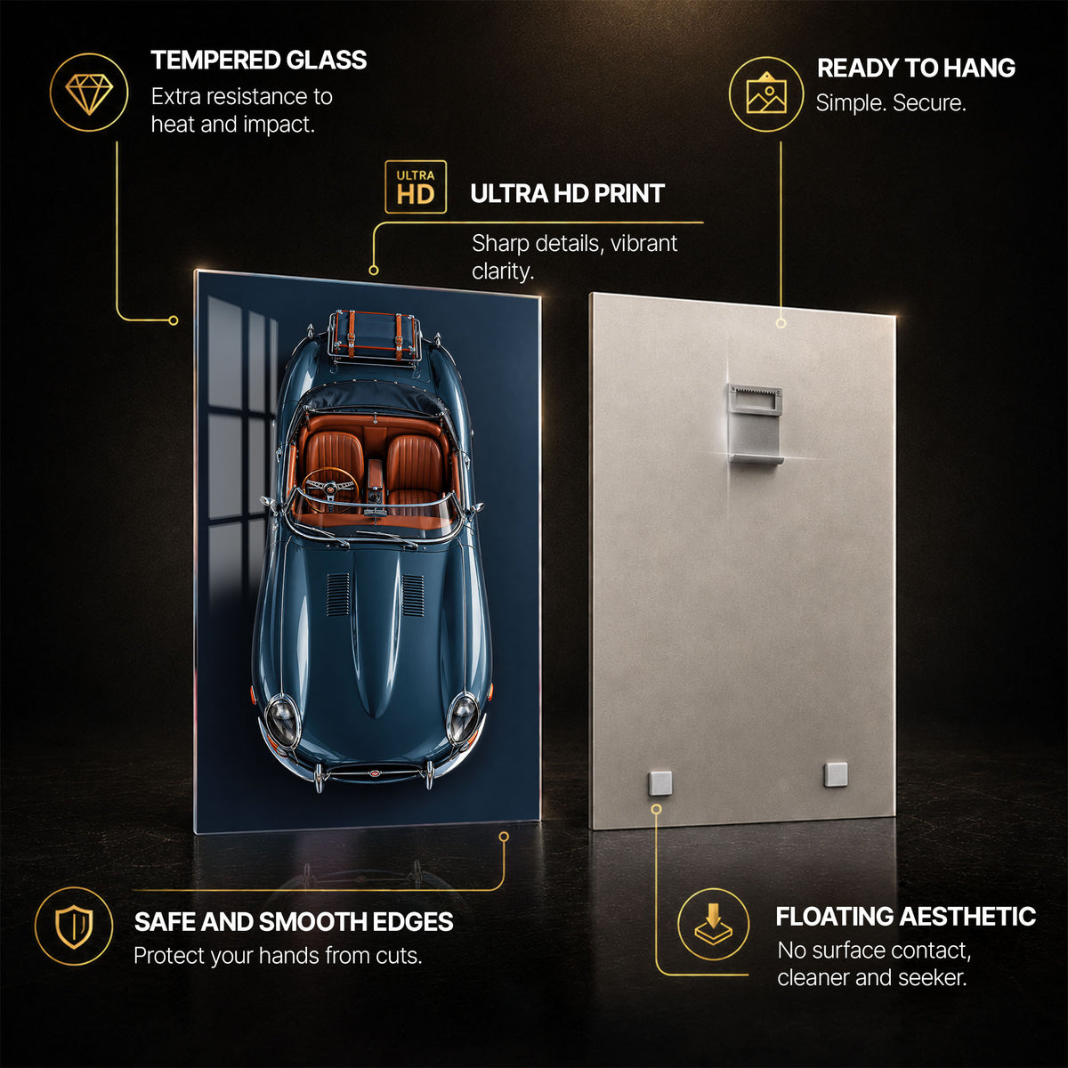 Classic Roadster — tempered glass, ultra HD print, ready to hang