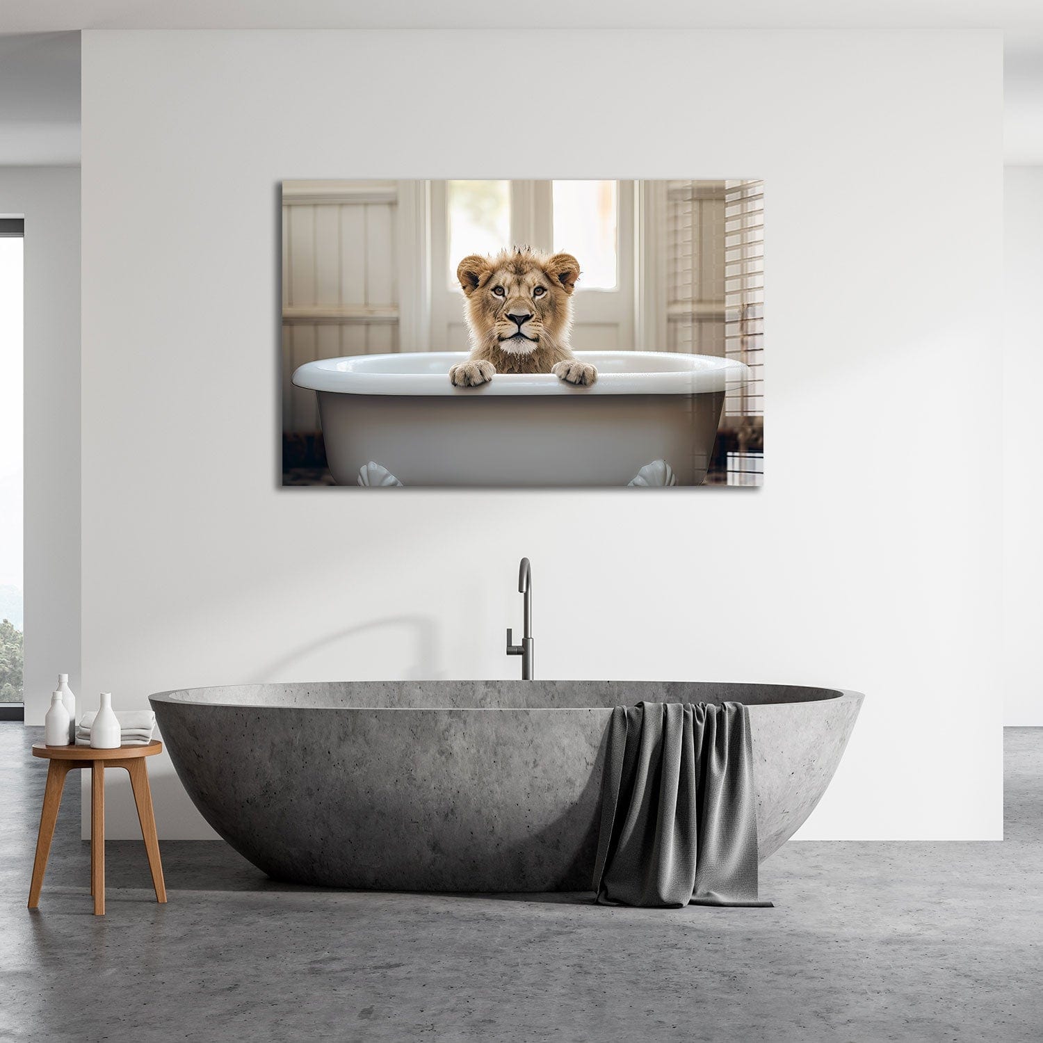 Artronauts Glass Print Bathtub Animal Lion II