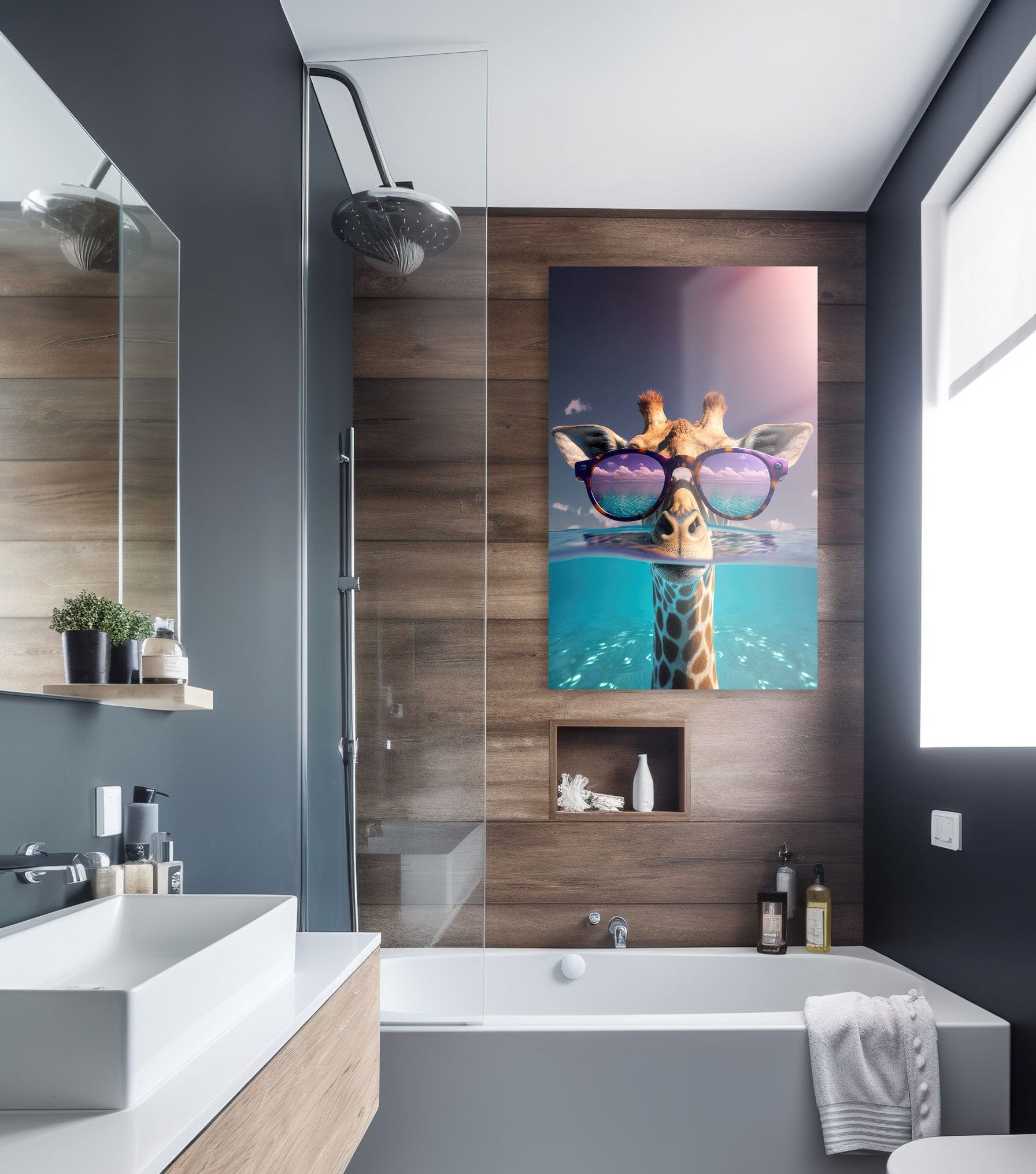 Artronauts Glass Print Giraffe on Holiday