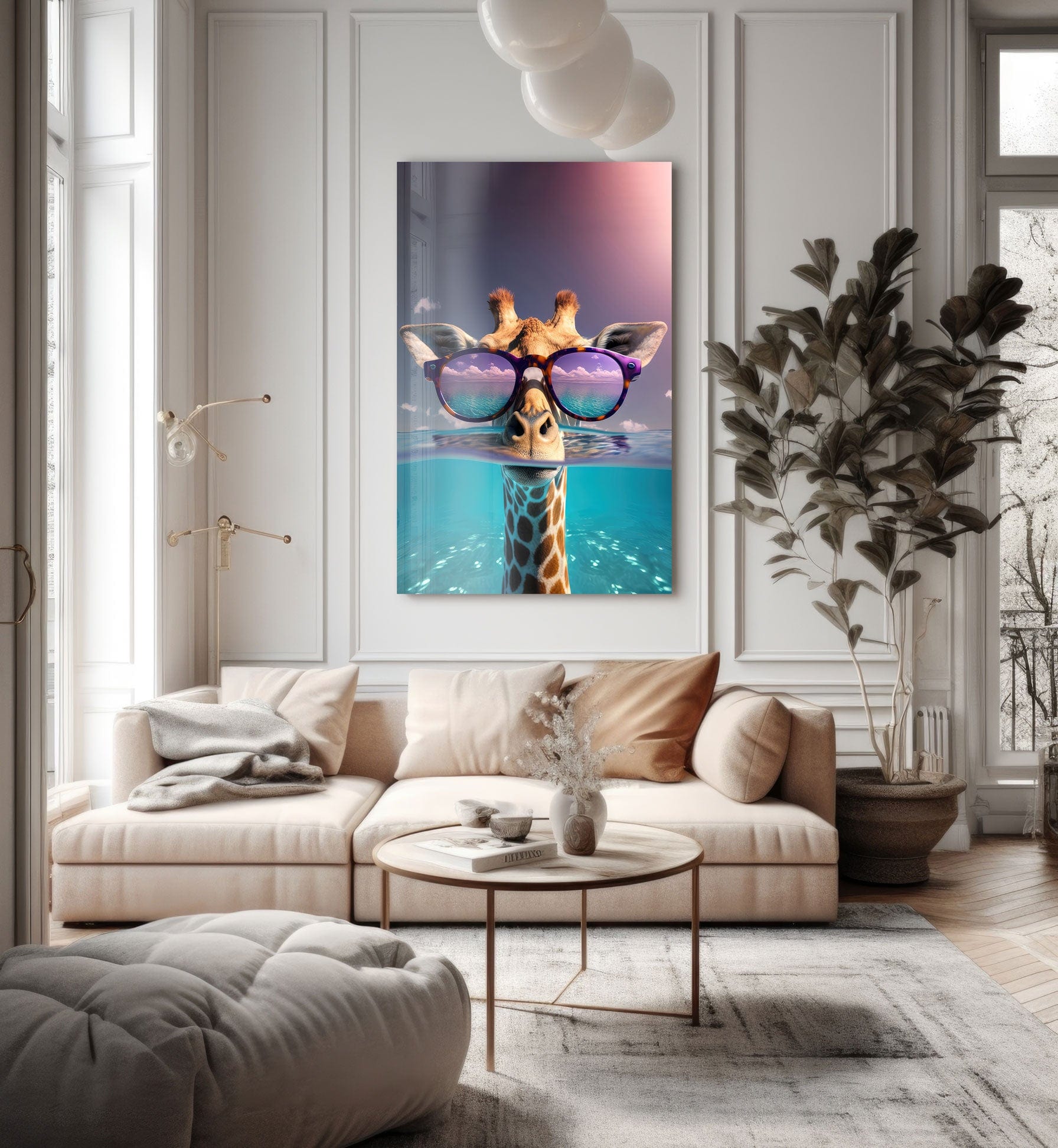 Artronauts Glass Print Giraffe on Holiday