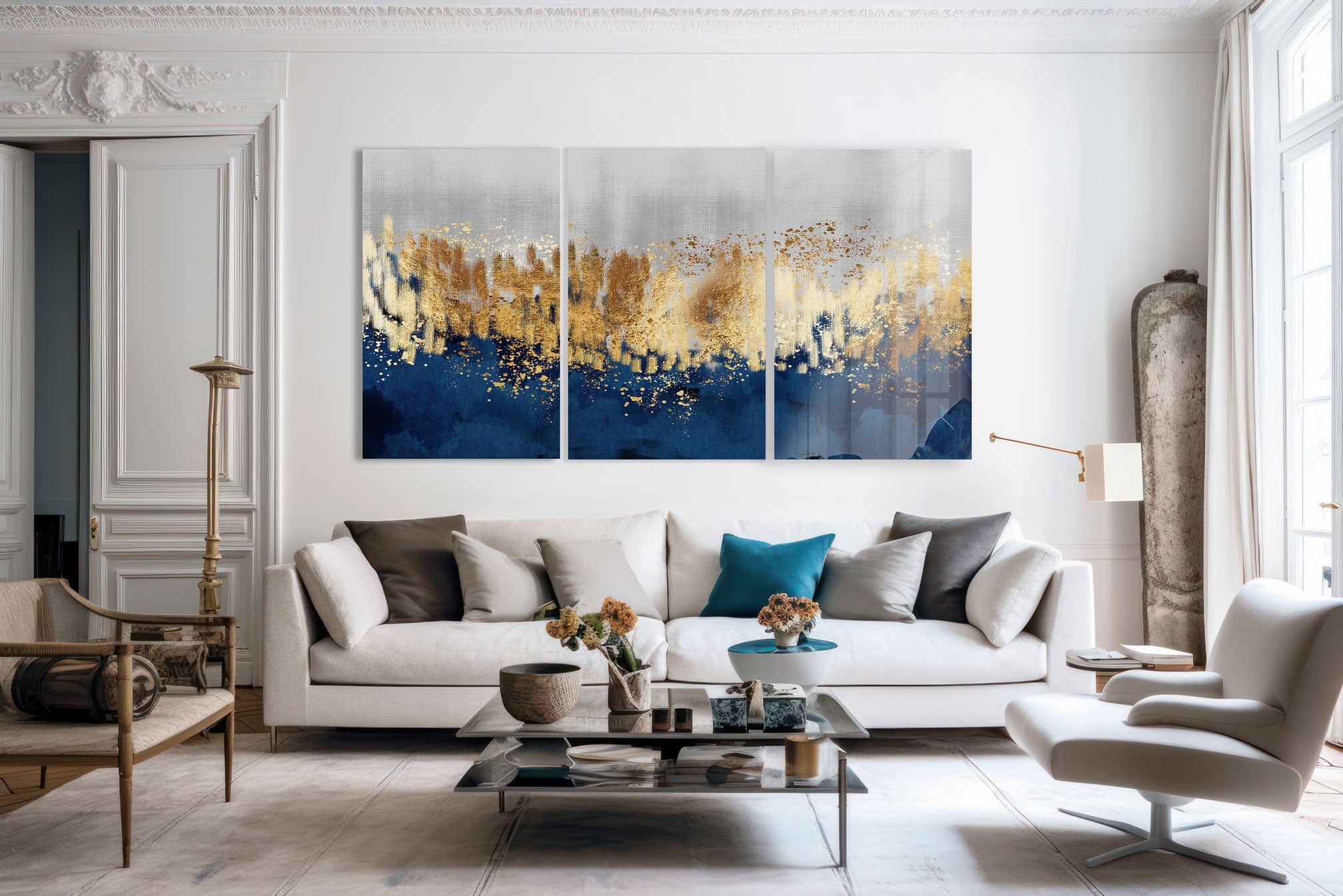 Artronauts Glass Print Golden & Blue Abstract - Trinity