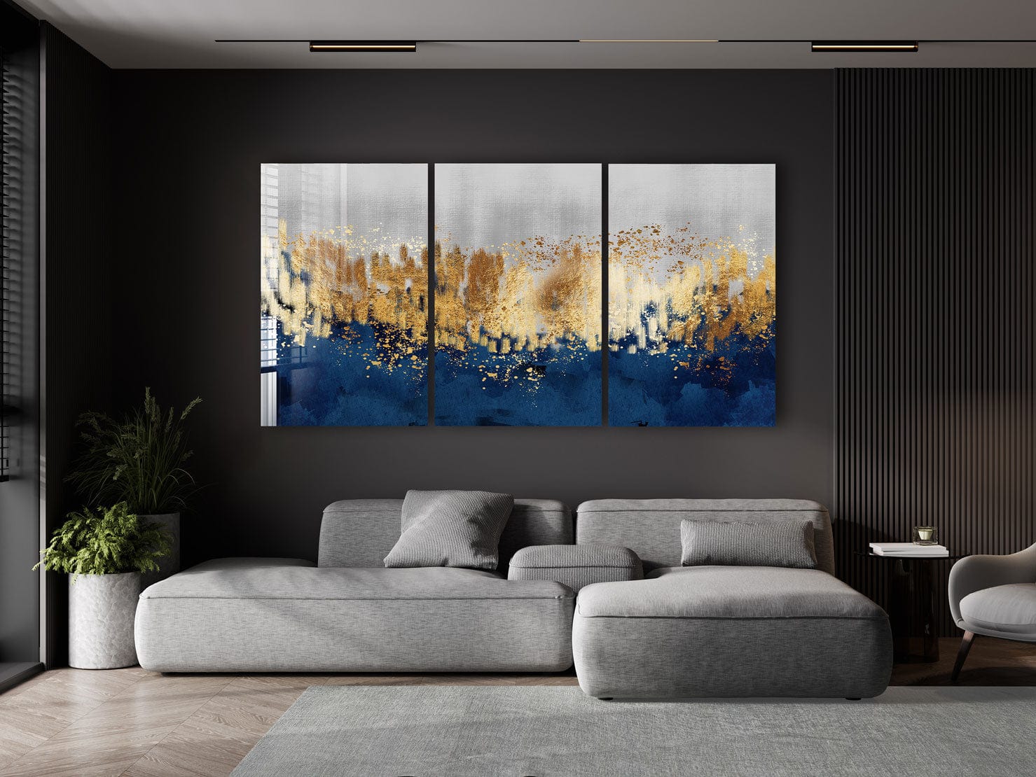 Artronauts Glass Print Golden & Blue Abstract - Trinity