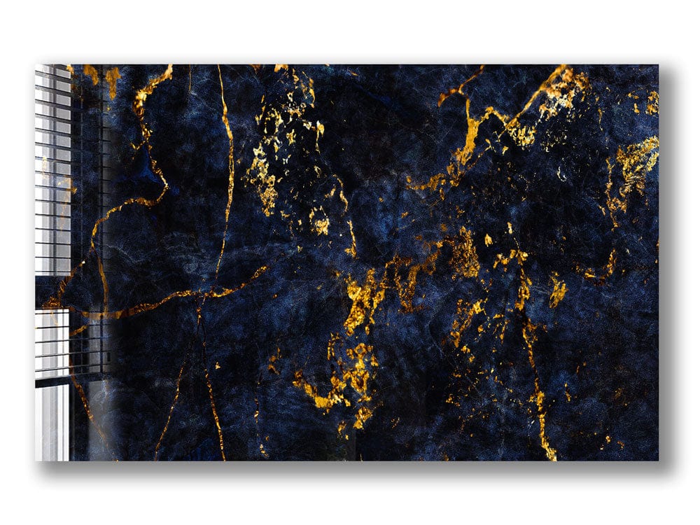 Artronauts Glass Print Golden & Navy Abstract