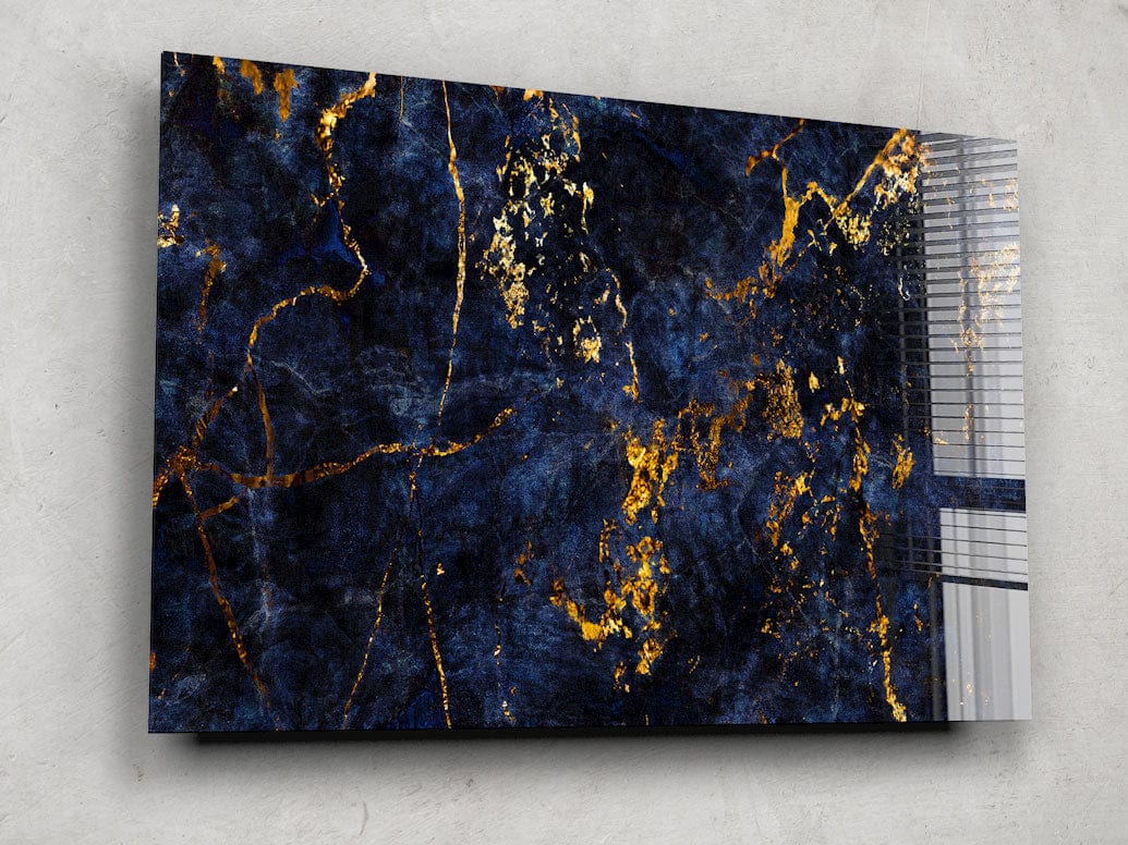 Artronauts Glass Print Golden & Navy Abstract
