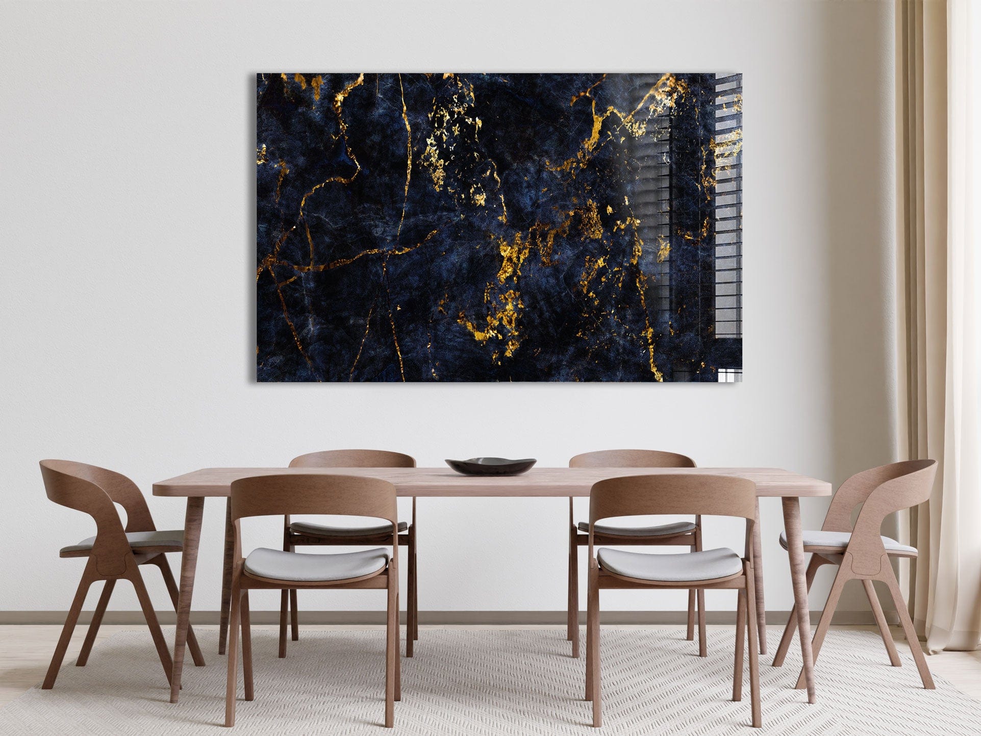 Artronauts Glass Print Golden & Navy Abstract