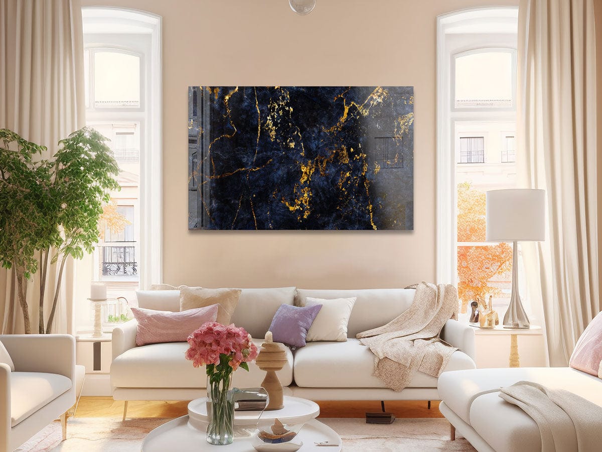 Artronauts Glass Print Golden & Navy Abstract