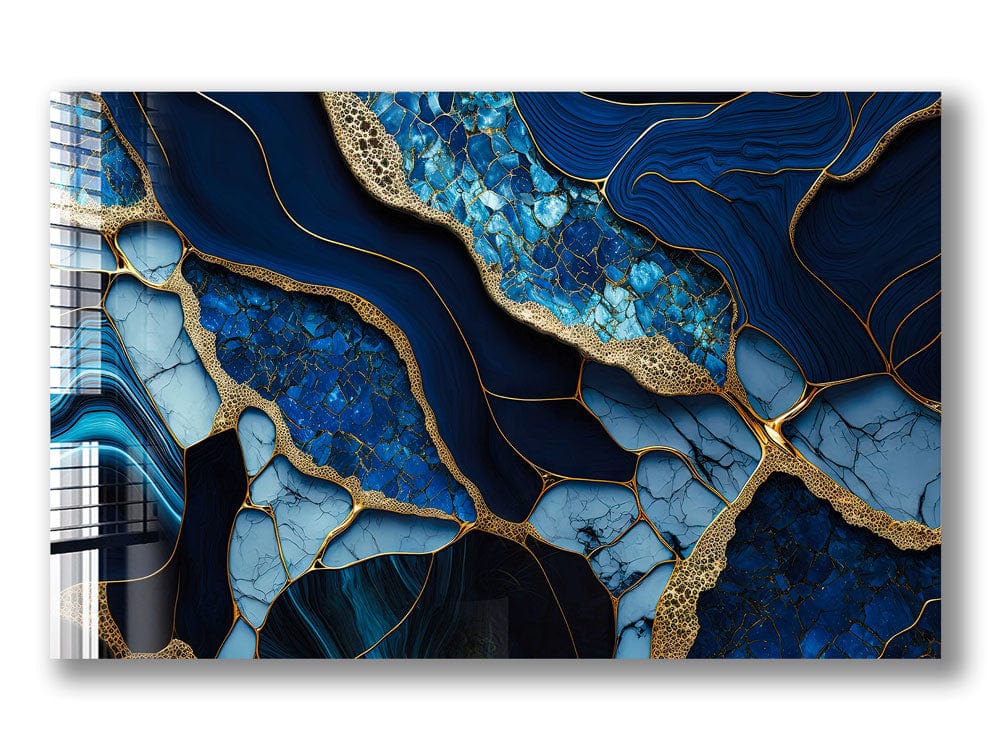 Artronauts Glass Print Golden Veined Blue Abstract