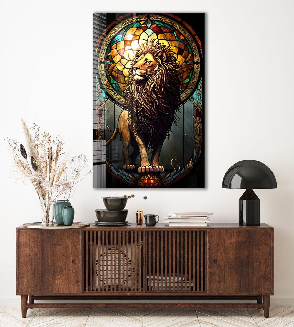 Artronauts Glass Print Lion Stained Glass Effect