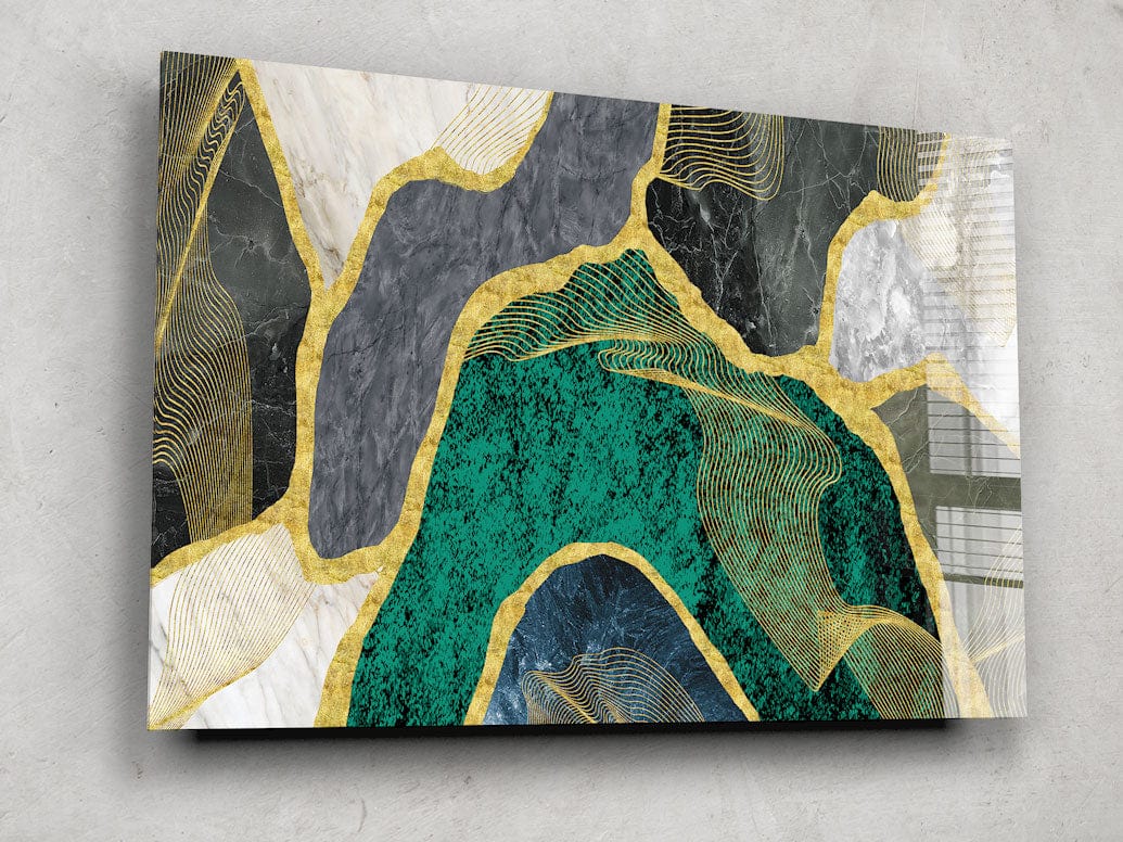Artronauts Glass Print Green & Yellow Marble Design