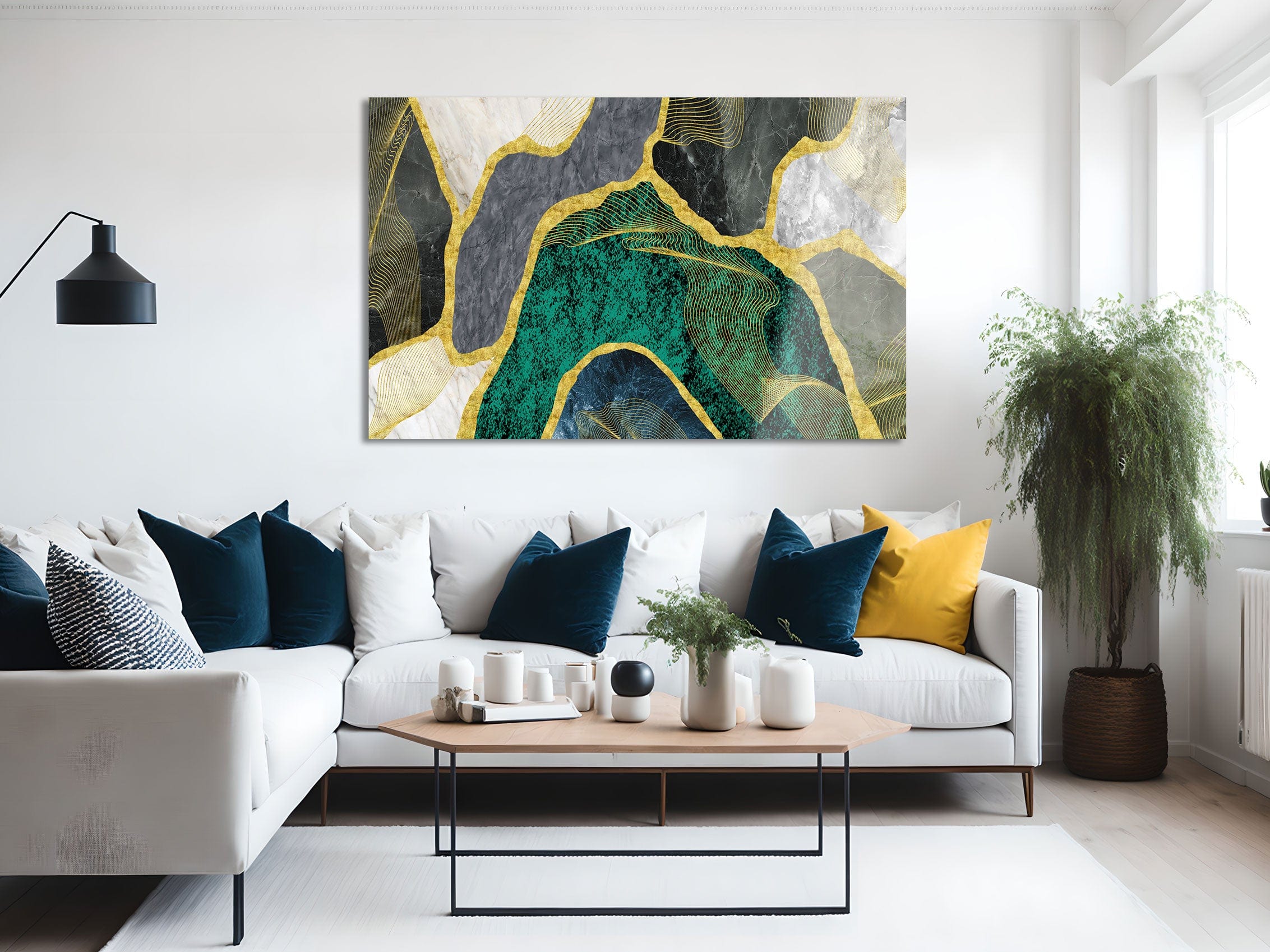 Artronauts Glass Print Green & Yellow Marble Design