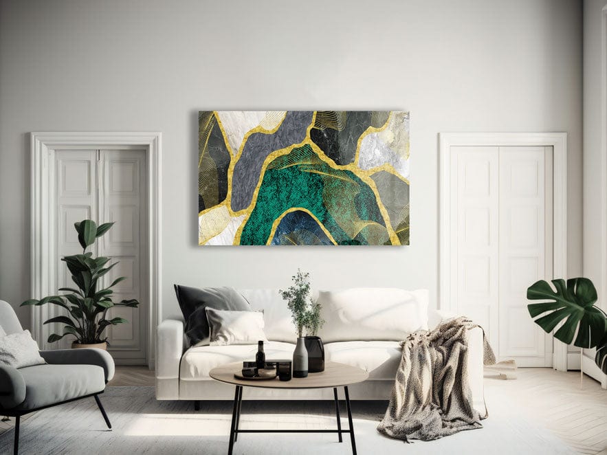 Artronauts Glass Print Green & Yellow Marble Design