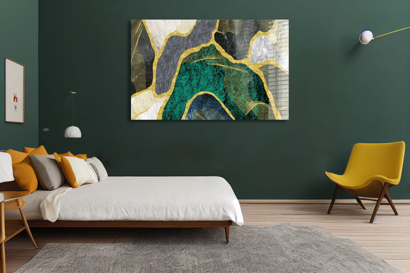 Artronauts Glass Print Green & Yellow Marble Design