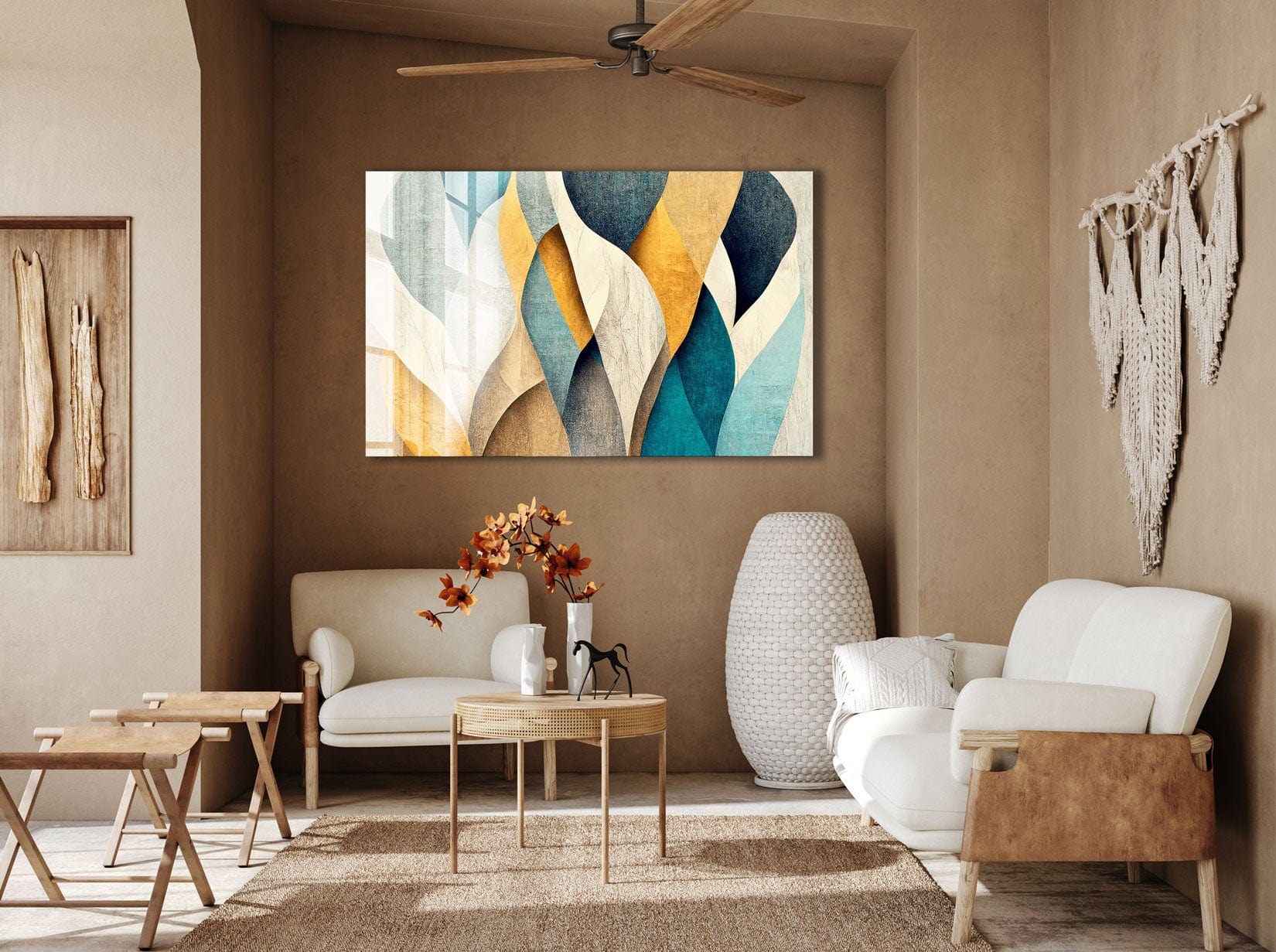Artronauts Glass Print Blue & Yellow Abstract Patterns - Glass Wall Art