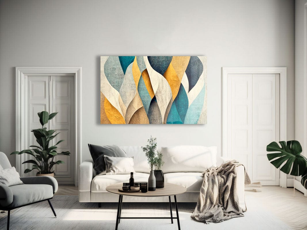 Artronauts Glass Print Blue & Yellow Abstract Patterns - Glass Wall Art