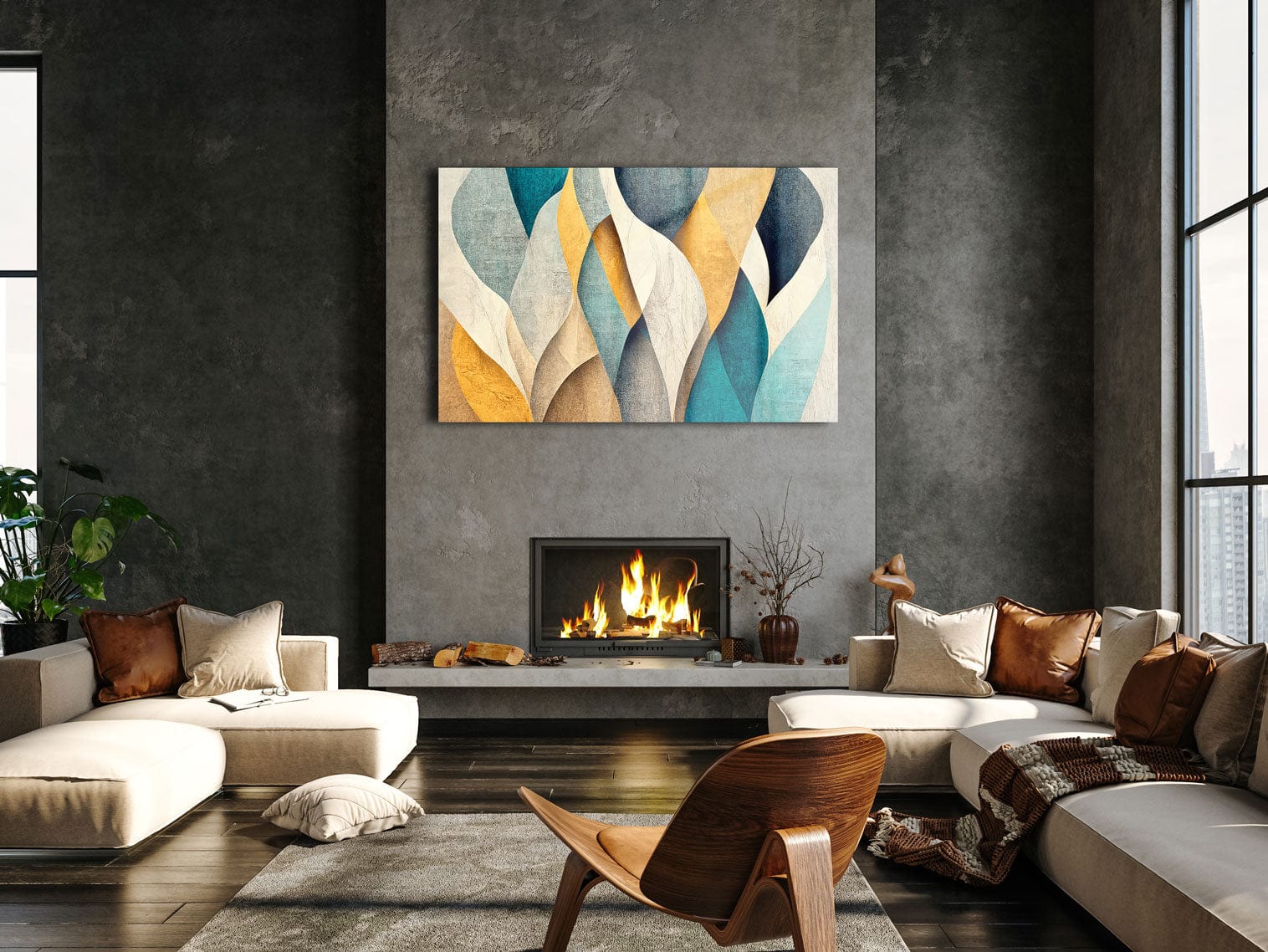 Artronauts Glass Print Blue & Yellow Abstract Patterns - Glass Wall Art