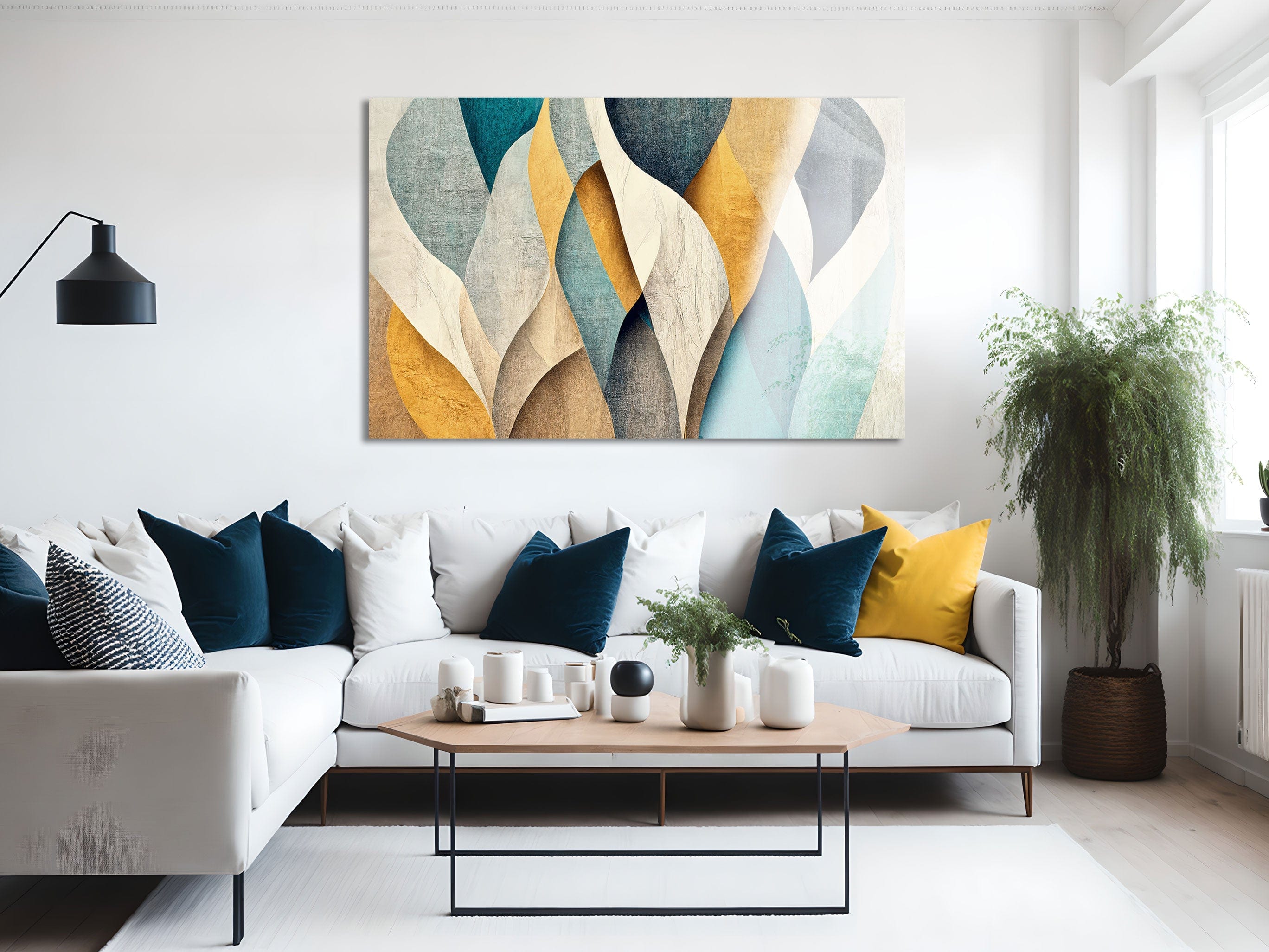 Artronauts Glass Print Blue & Yellow Abstract Patterns - Glass Wall Art