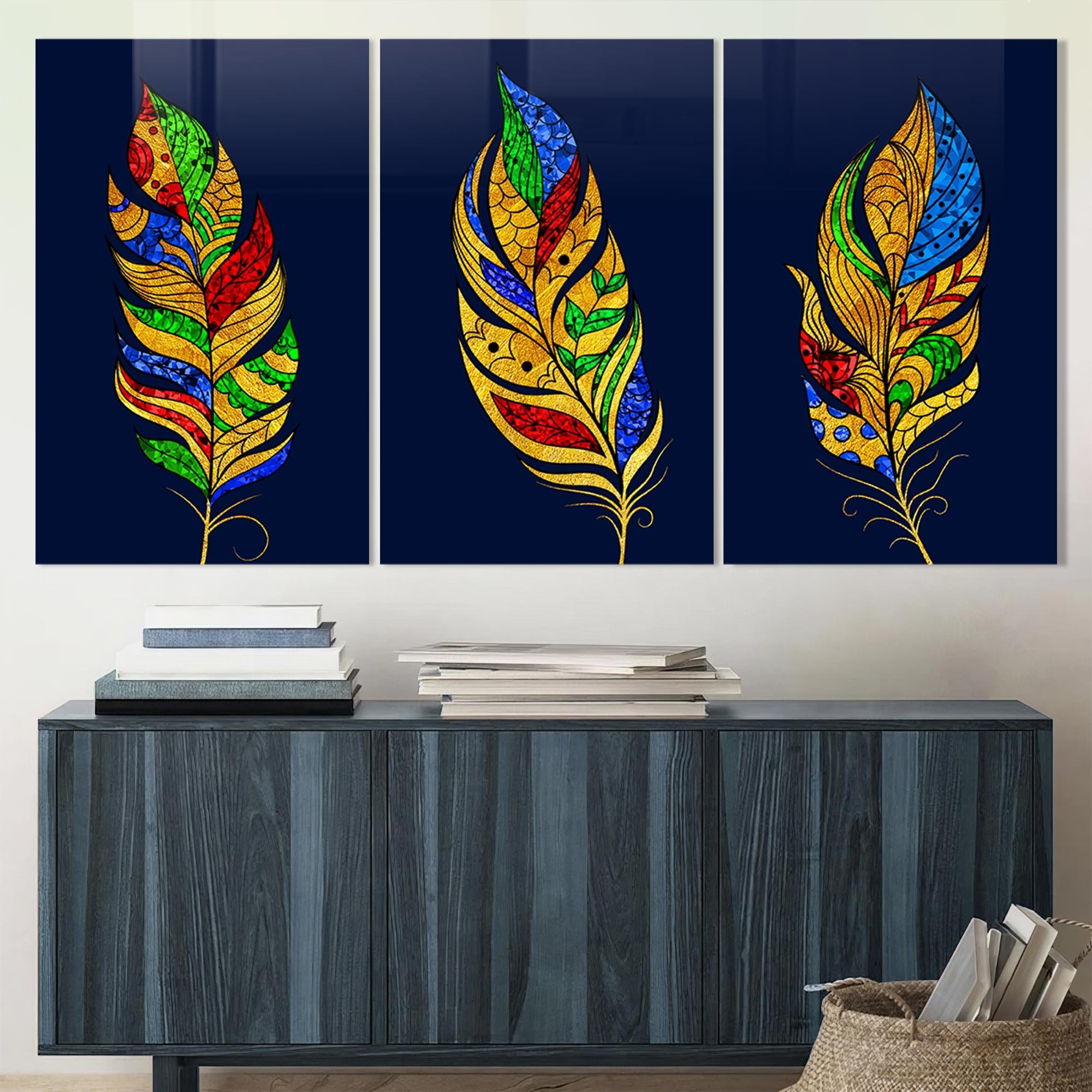 Artronauts Glass Print Golden Feathers - Trinity