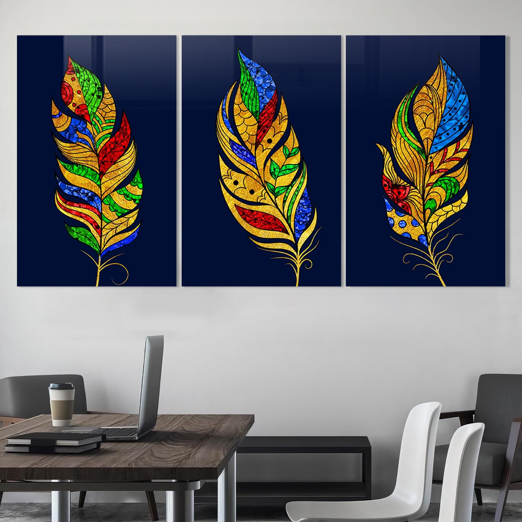 Artronauts Glass Print Golden Feathers - Trinity