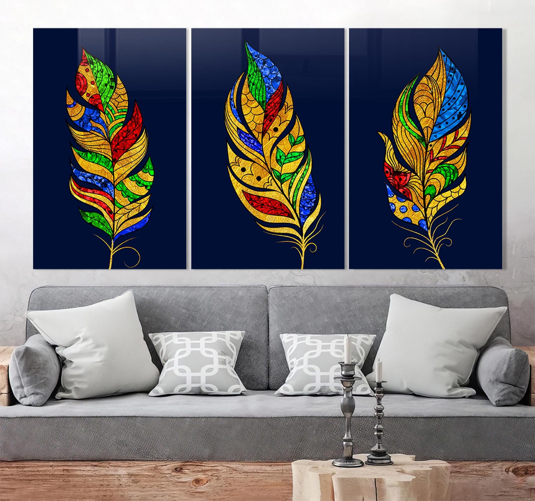 Artronauts Glass Print Golden Feathers - Trinity