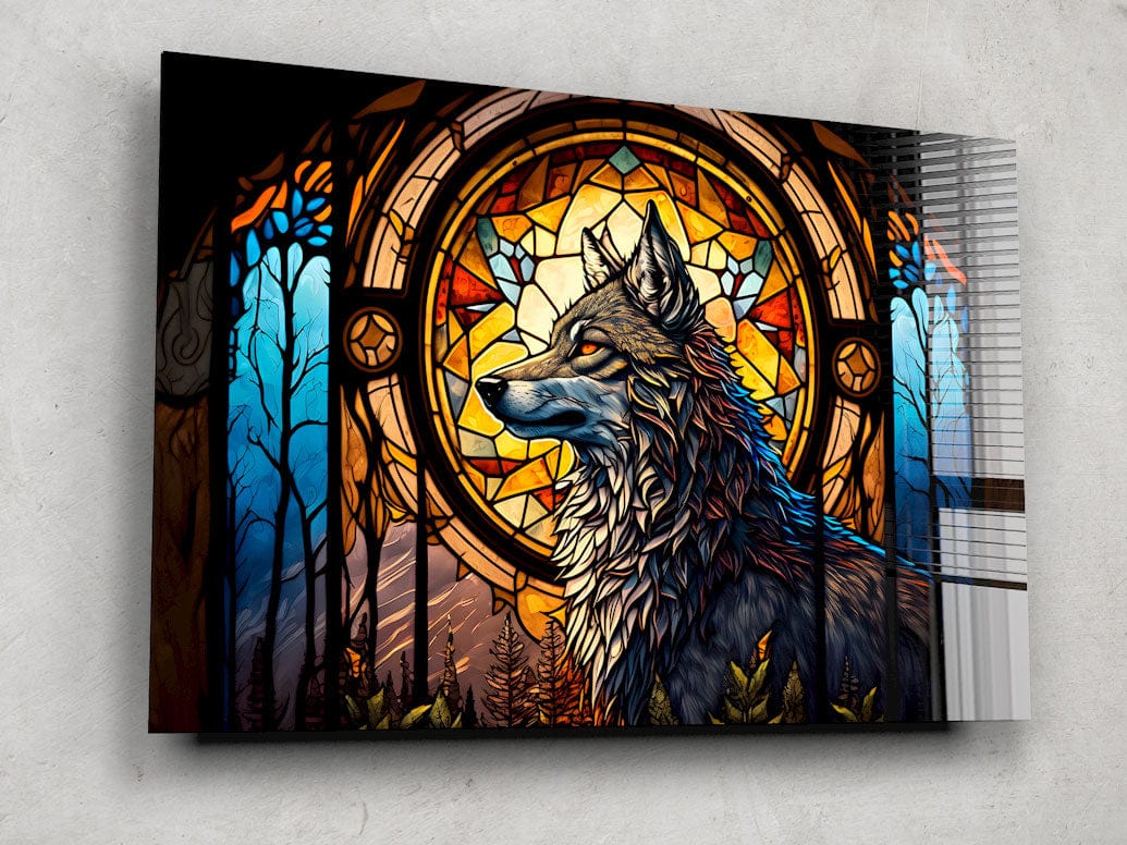 Artronauts Glass Print Wolf Stained Glass Effect