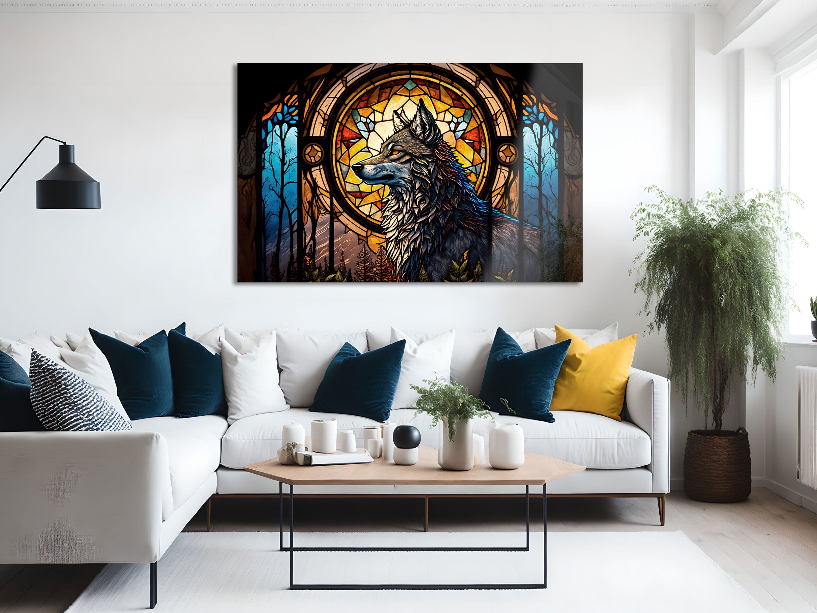 Artronauts Glass Print Wolf Stained Glass Effect