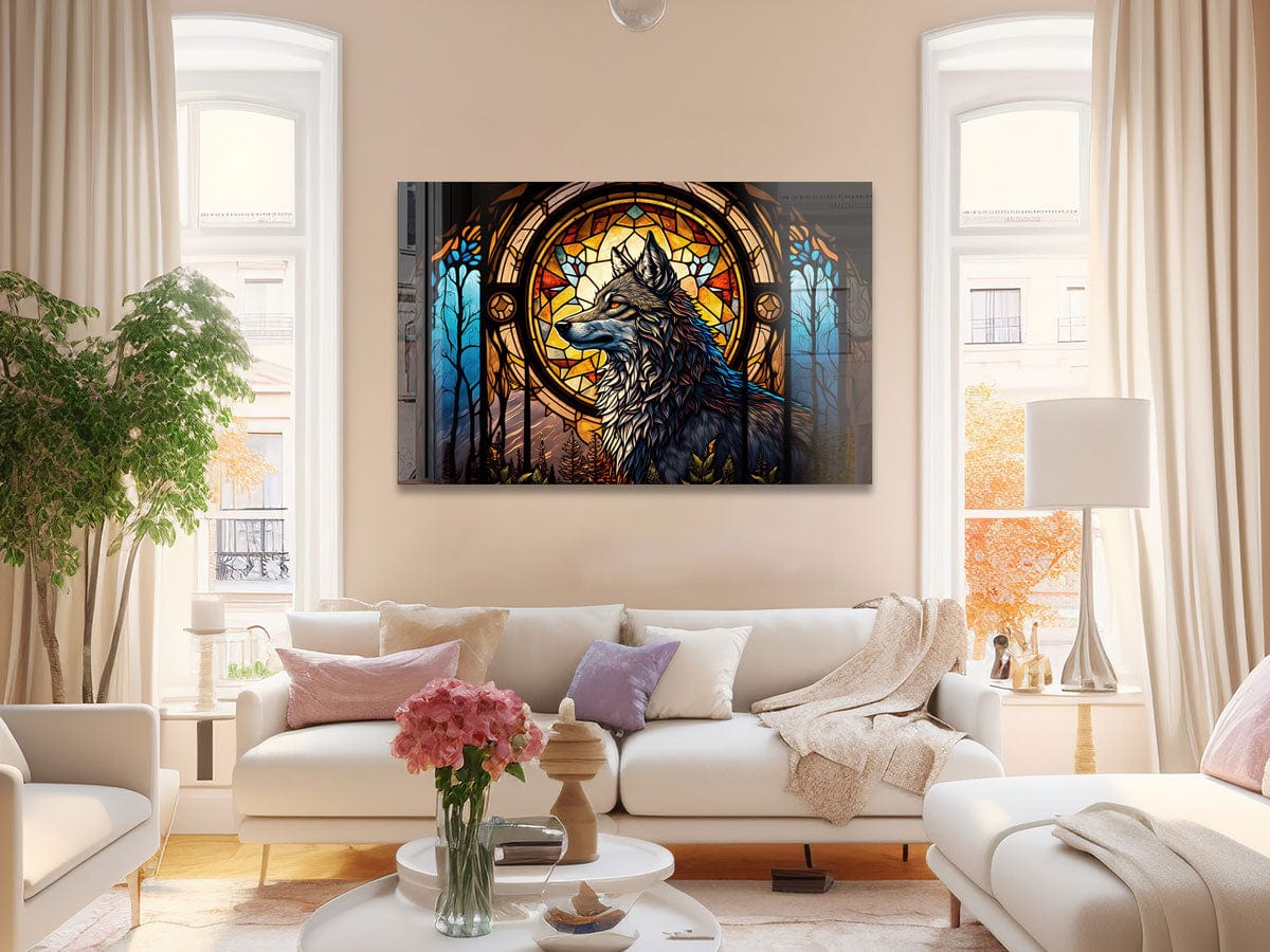 Artronauts Glass Print Wolf Stained Glass Effect