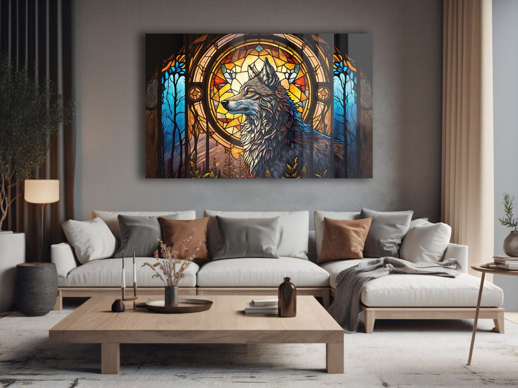 Artronauts Glass Print Wolf Stained Glass Effect