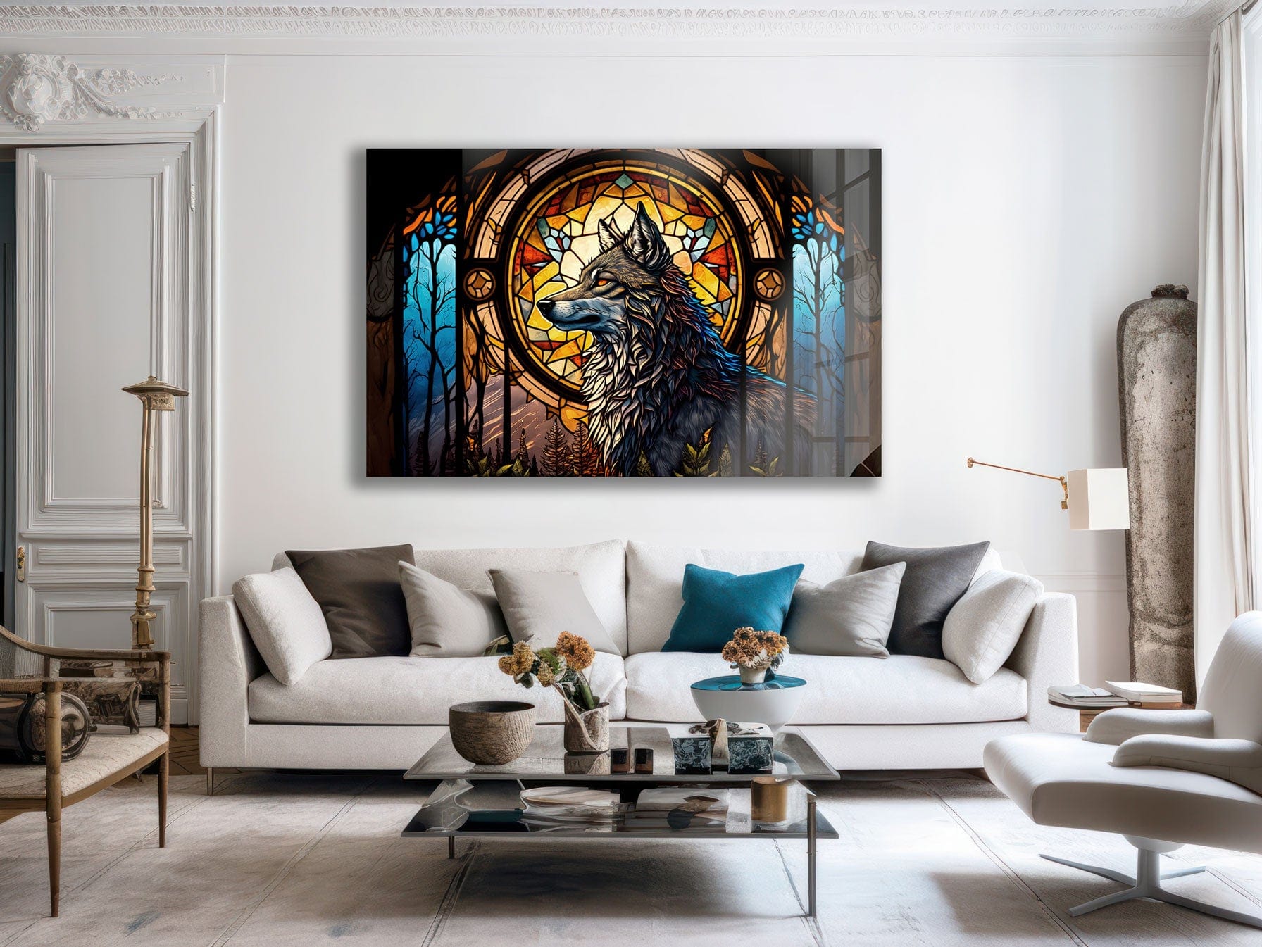 Artronauts Glass Print Wolf Stained Glass Effect