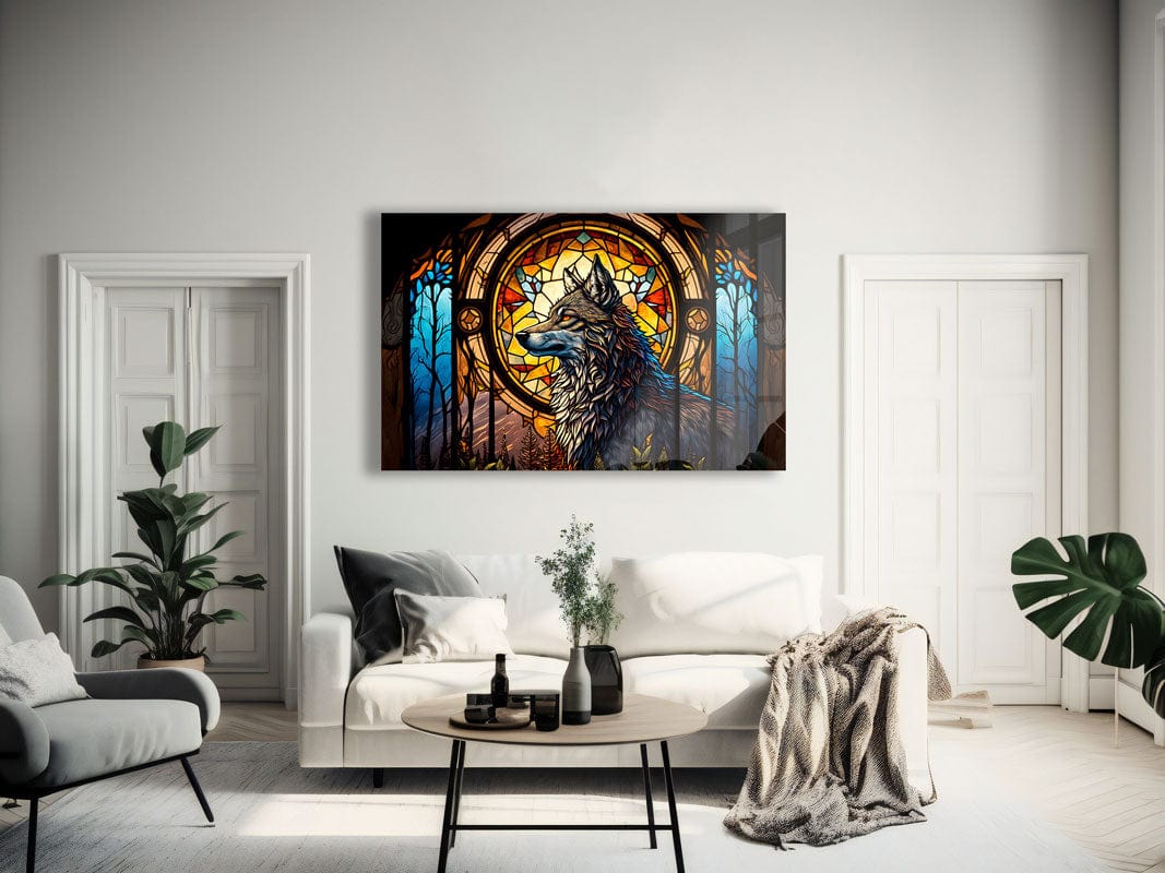 Artronauts Glass Print Wolf Stained Glass Effect