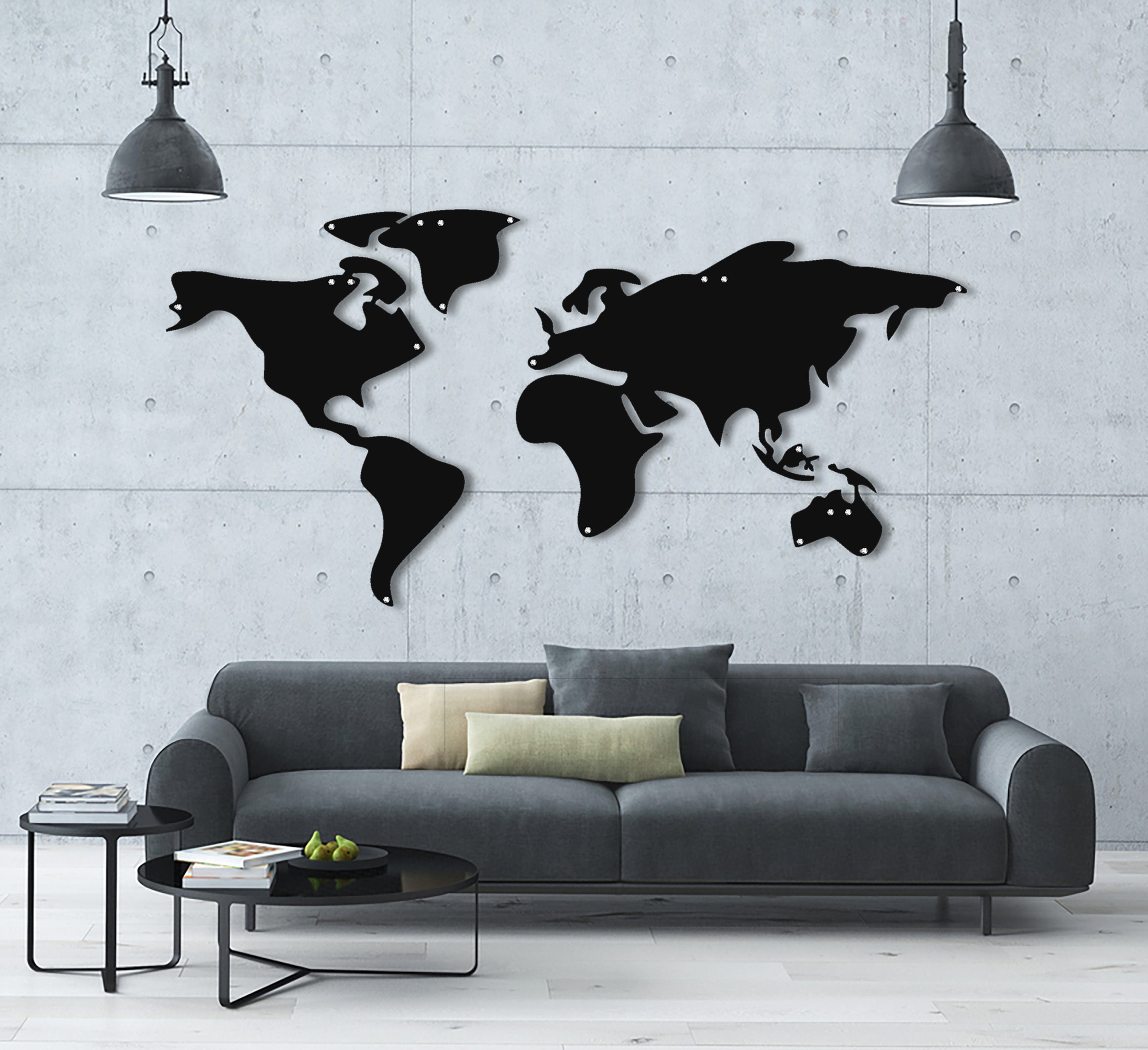 Artronauts Art Metal Wall Art World Map Silhoulette - Metal