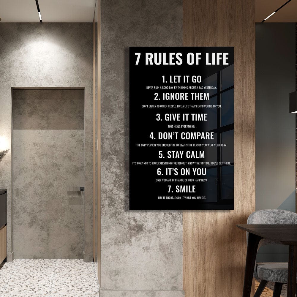 Artronauts Glass Print 7 Rules Of Life